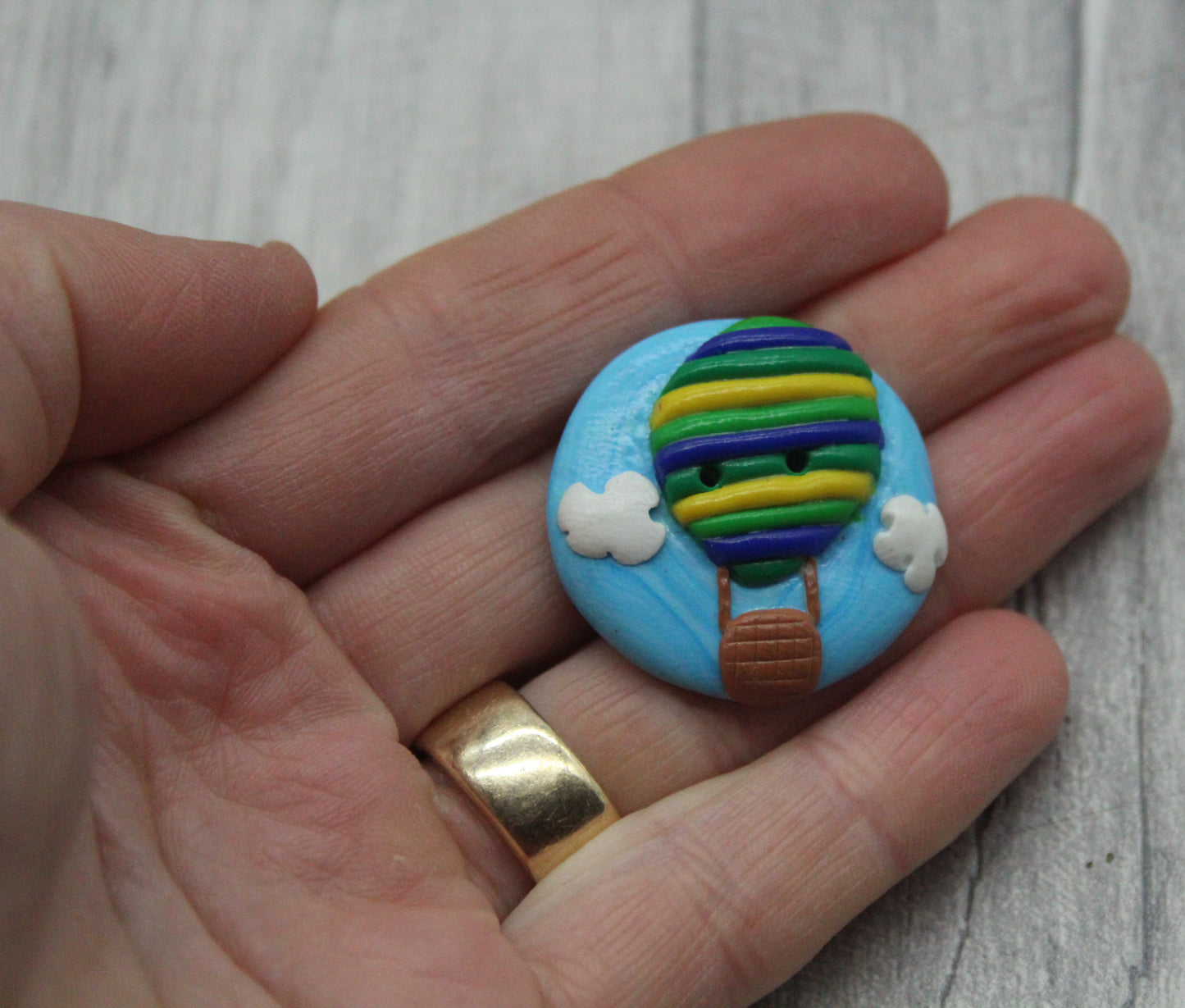 Hot air balloon polymer clay button