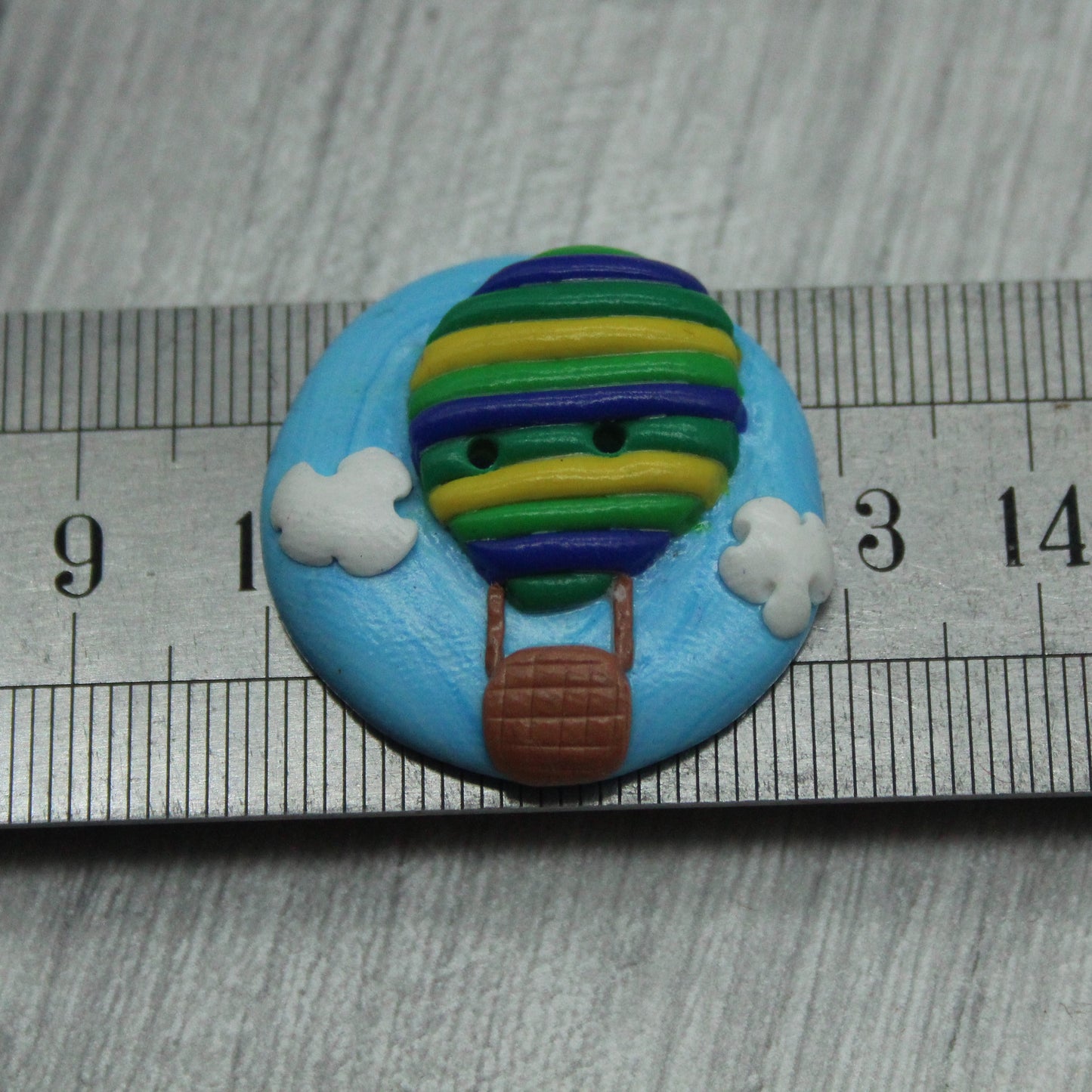 Hot air balloon polymer clay button