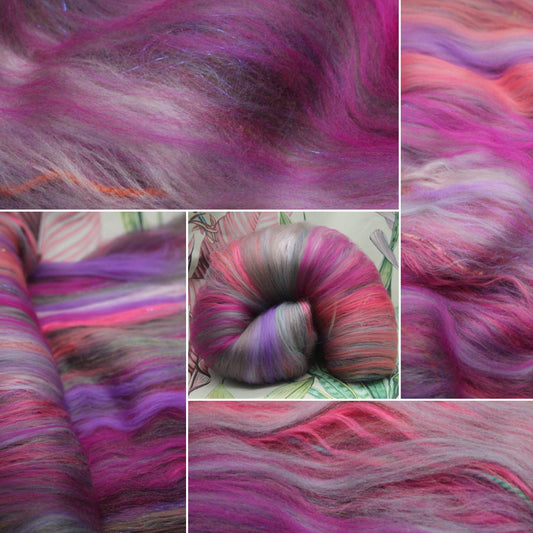 Merino Art Batt  -  Pink Grey Peach -  142 grams 5 oz - Wool for felting, spinning and weaving