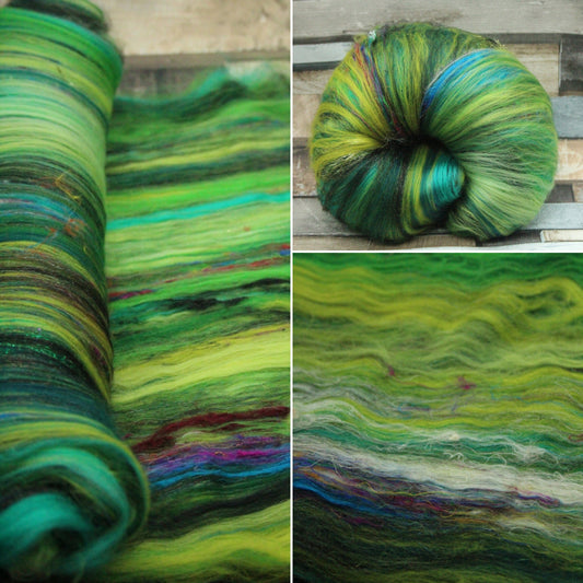 Merino Art Batt  -  Black Green - 142 grams 5 oz - Wool for felting, spinning and weaving