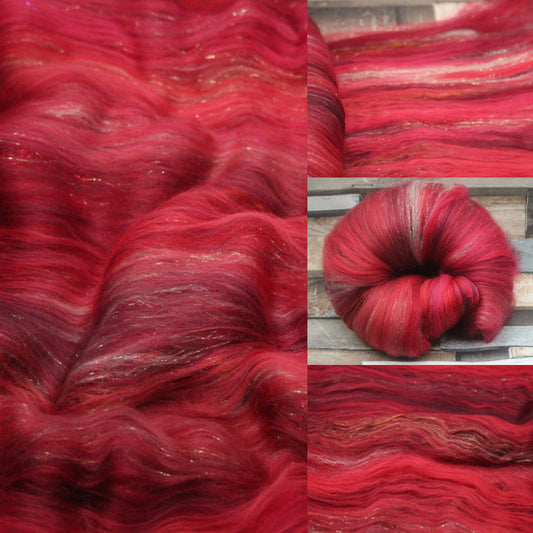 Art Batt  -  Red - 123 grams 4.3 oz - Wool for felting, spinning and weaving