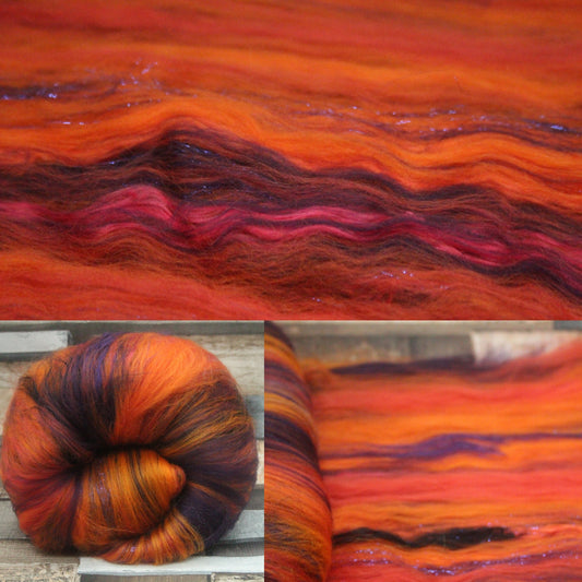 Art Batt  - Orange Purple - 130 grams 4.5 oz - Wool for felting, spinning and weaving