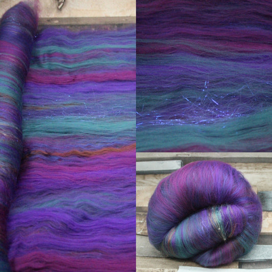 Supersoft Art Batt  - Purple Green - 95 grams 3.3 oz - Wool for felting, spinning and weaving