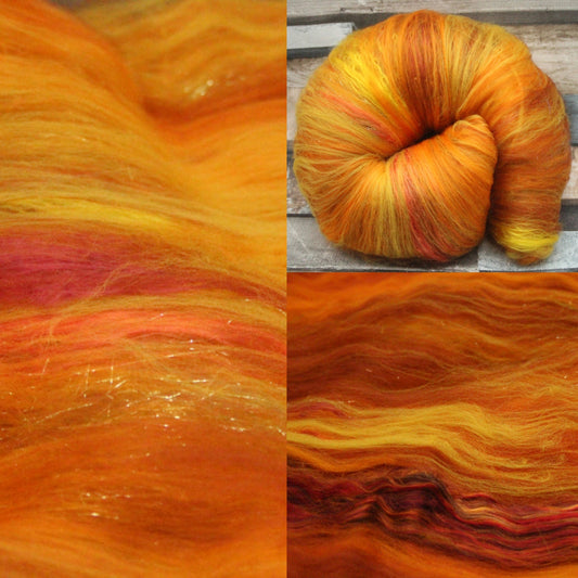 Supersoft Art Batt  - Orange Brown Yellow  - 104 grams 3.6 oz - Wool for felting, spinning and weaving
