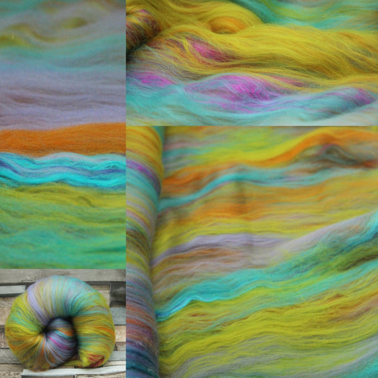 Art Batt  - Blue Green Purple  - 104 grams 3.6 oz - Wool for felting, spinning and weaving