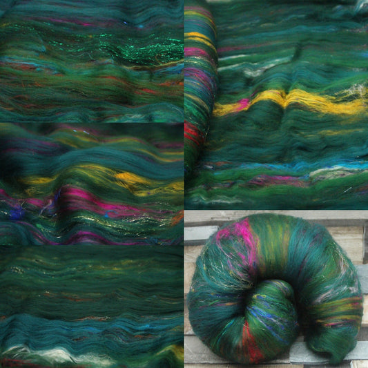Art Batt  - Green  - 103 grams 3.6 oz - Wool for felting, spinning and weaving