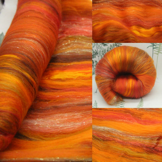 Merino Art Batt  - Brown Orange - 108 grams 3.8 oz - Wool for felting, spinning and weaving