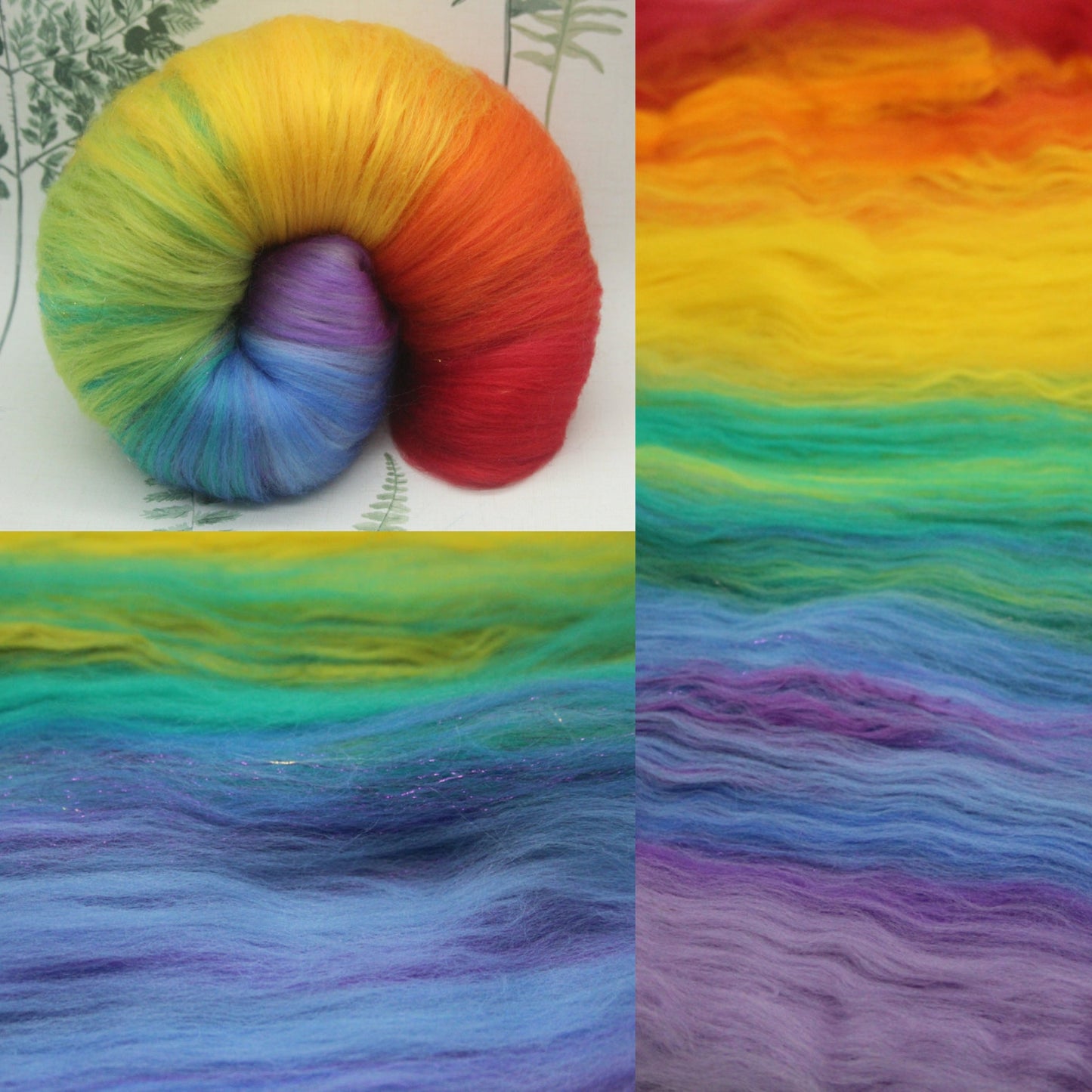 Merino Art Batt  - Rainbow - 106 grams 3.7 oz - Sideways Colour Change - Wool for felting, spinning and weaving