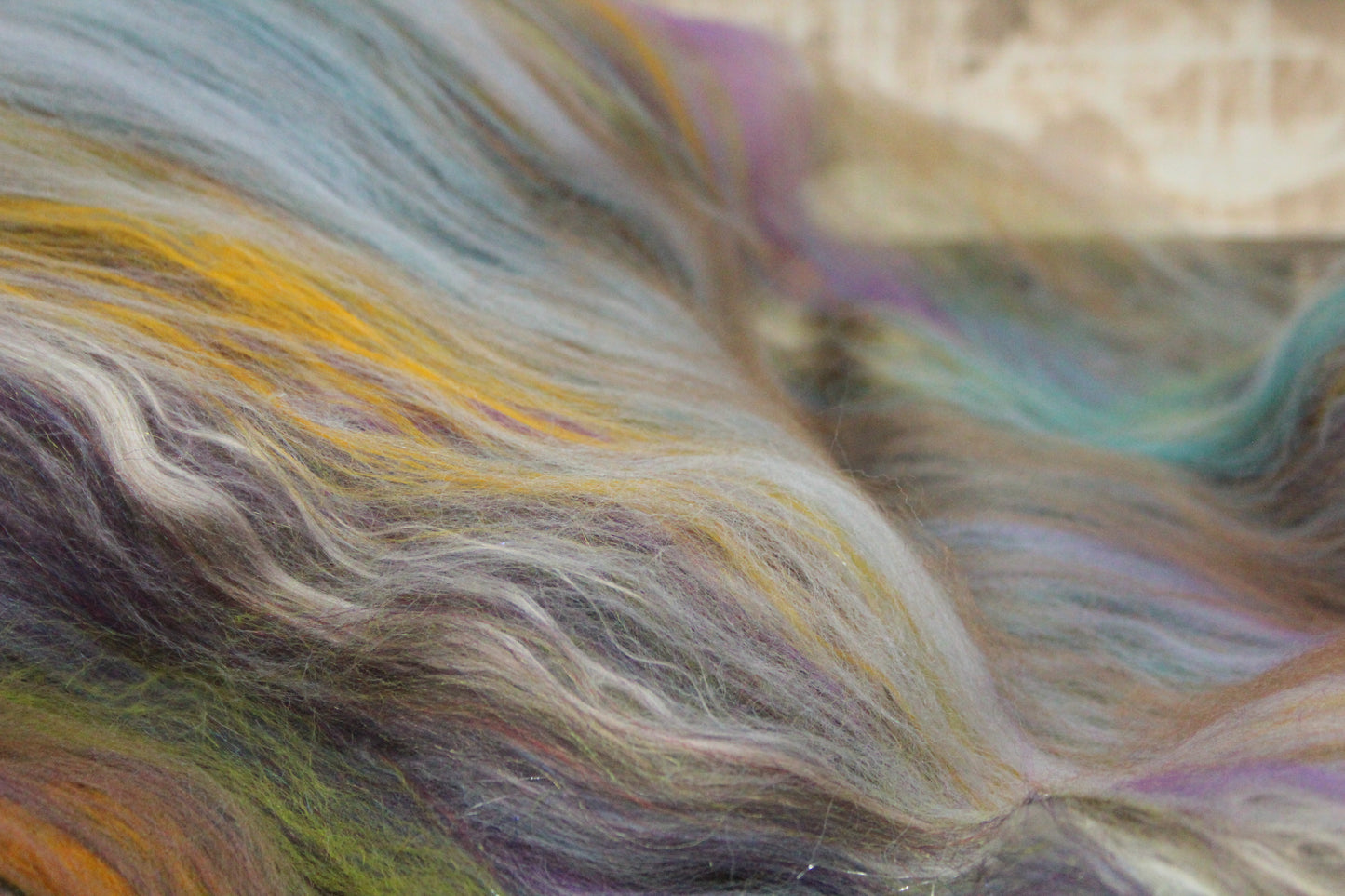 Merino Art Batt  - Green Purple Brown  -  56 grams 1.9 oz - 3 grams of locks - Wool for felting, spinning and weaving