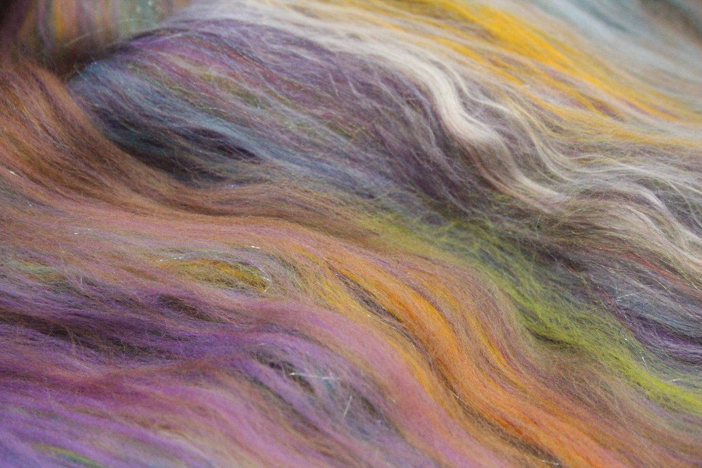 Merino Art Batt  - Green Purple Brown  -  56 grams 1.9 oz - 3 grams of locks - Wool for felting, spinning and weaving