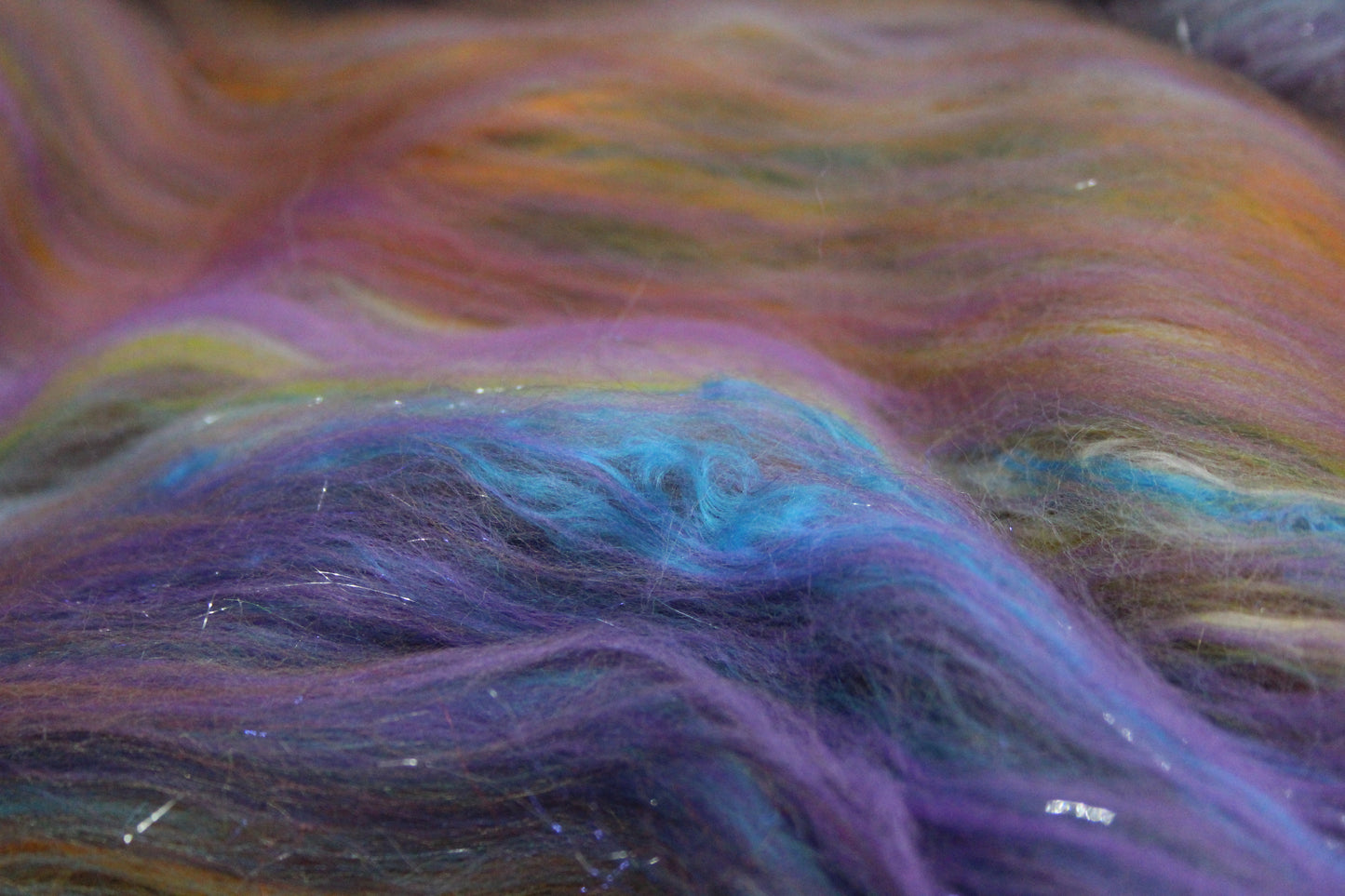 Merino Art Batt  - Green Purple Brown  -  56 grams 1.9 oz - 3 grams of locks - Wool for felting, spinning and weaving