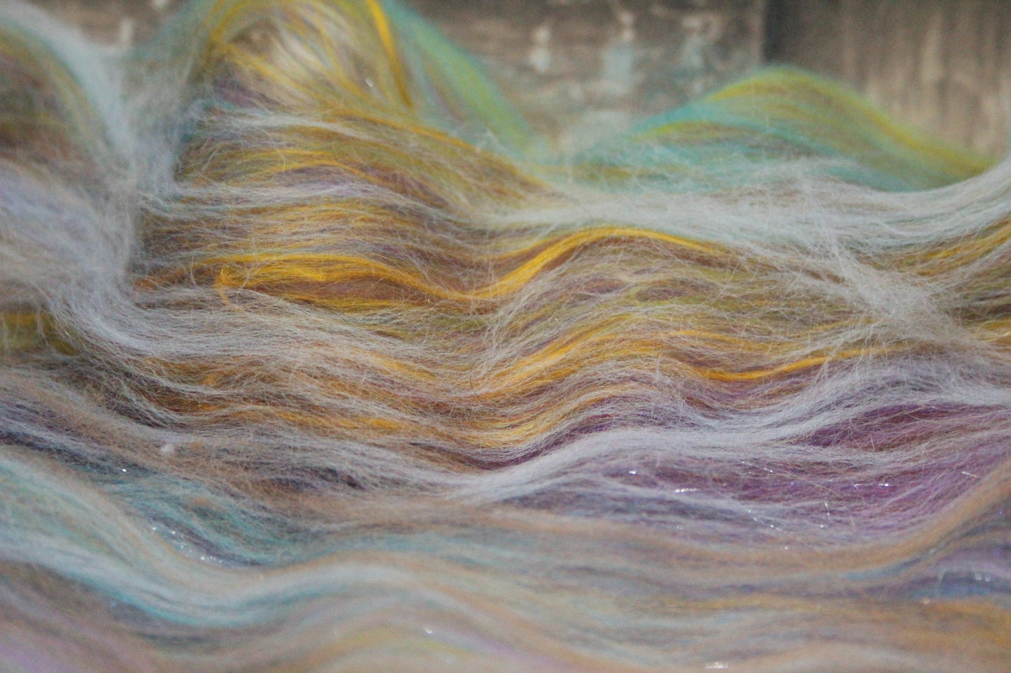 Merino Art Batt  - Green Purple Brown  -  56 grams 1.9 oz - 3 grams of locks - Wool for felting, spinning and weaving