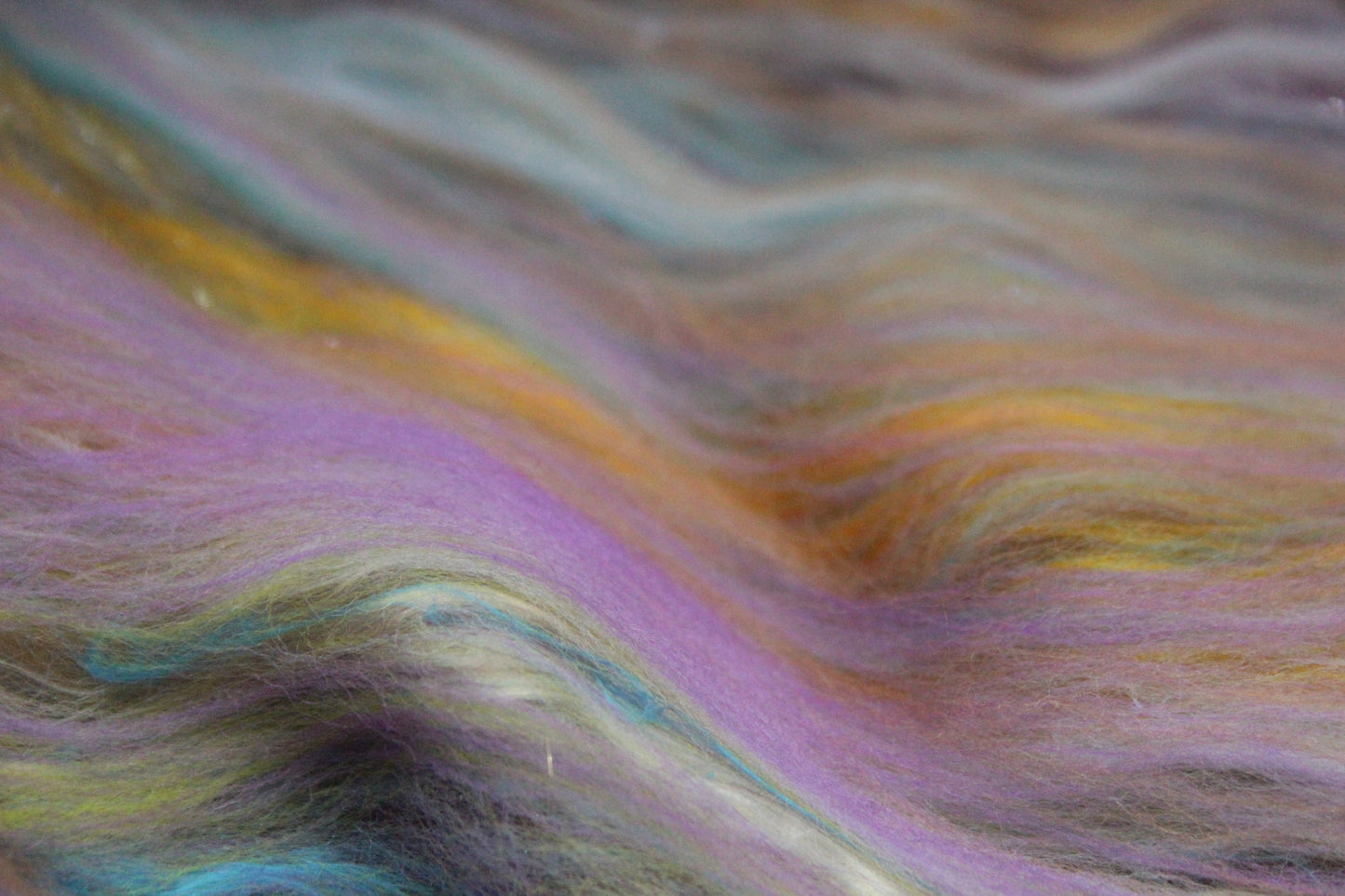 Merino Art Batt  - Green Purple Brown  -  56 grams 1.9 oz - 3 grams of locks - Wool for felting, spinning and weaving