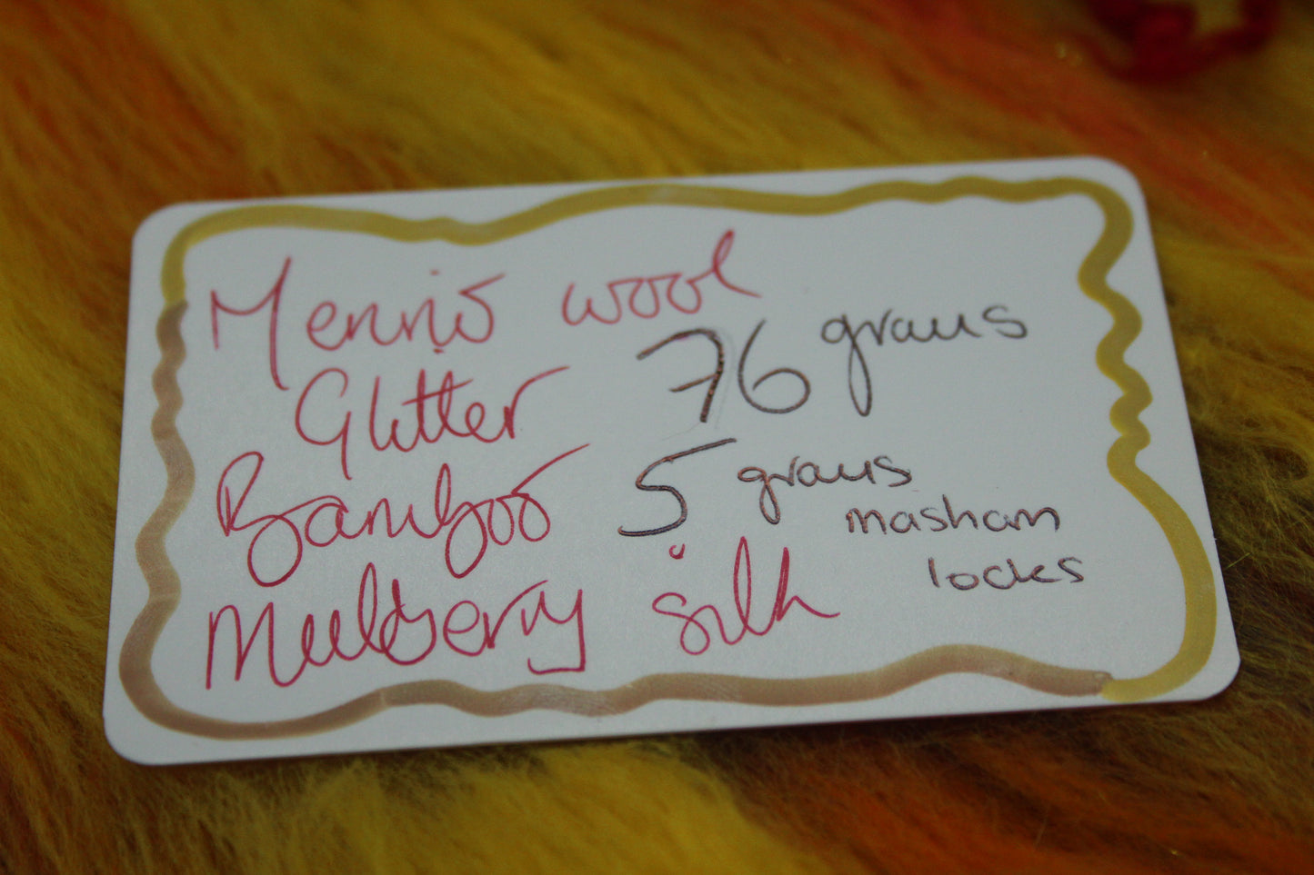 Merino Art Batt  - Purple Red Orange Yellow  -  76 grams 2.6 oz - 5 grams of locks - Wool for felting, spinning and weaving