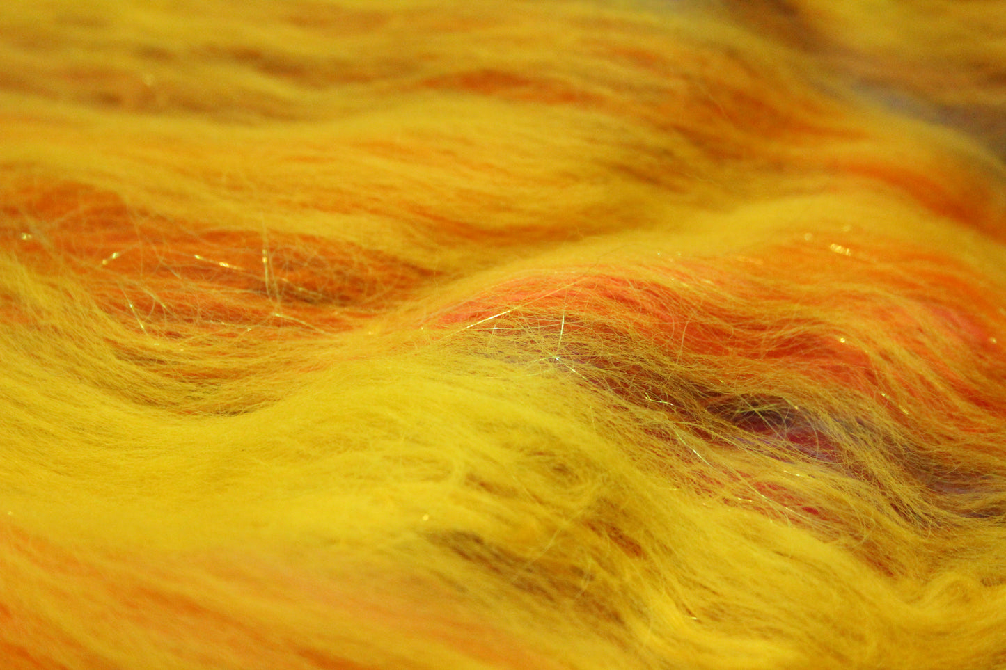 Merino Art Batt  - Purple Red Orange Yellow  -  76 grams 2.6 oz - 5 grams of locks - Wool for felting, spinning and weaving