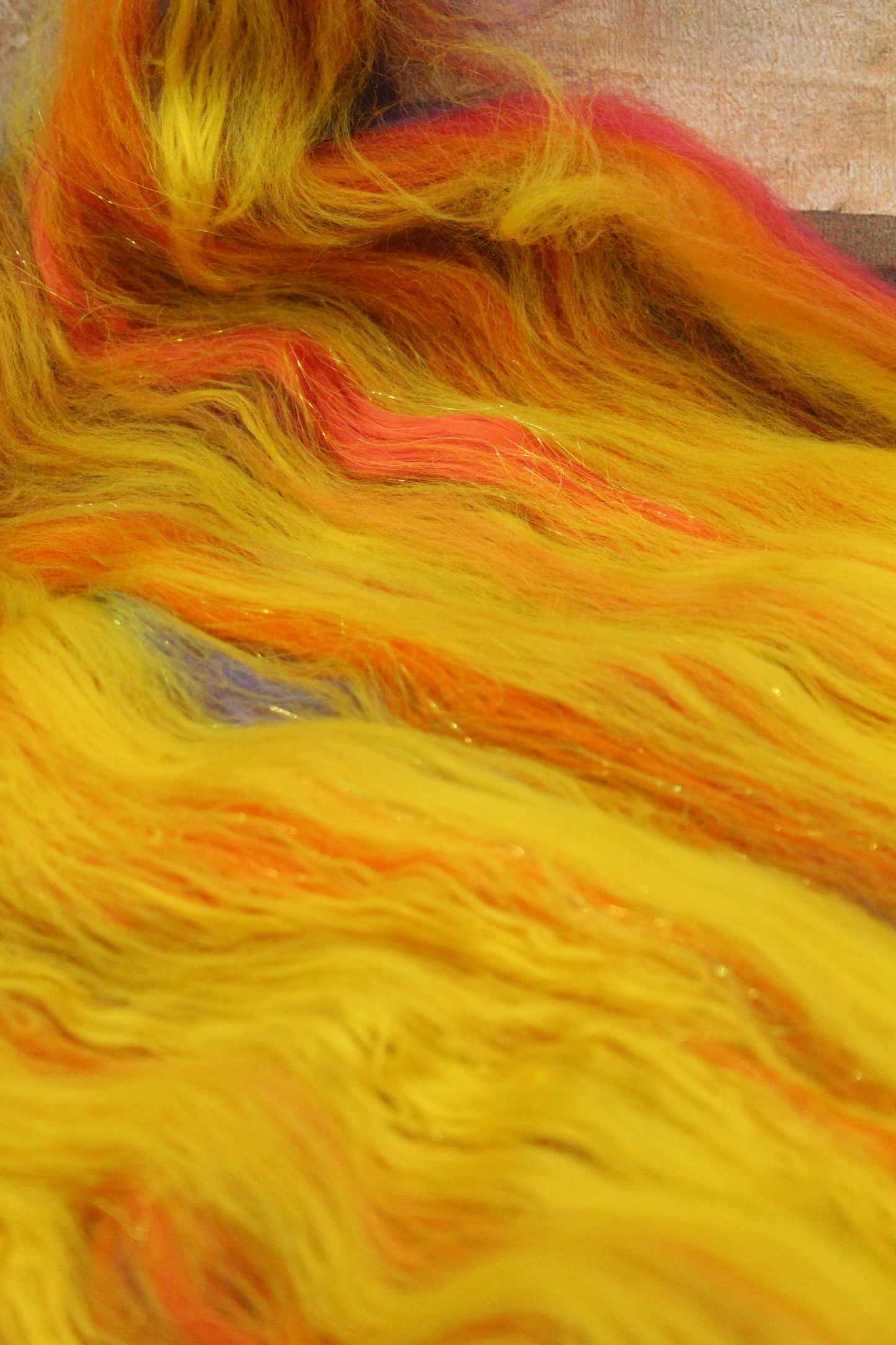 Merino Art Batt  - Purple Red Orange Yellow  -  76 grams 2.6 oz - 5 grams of locks - Wool for felting, spinning and weaving