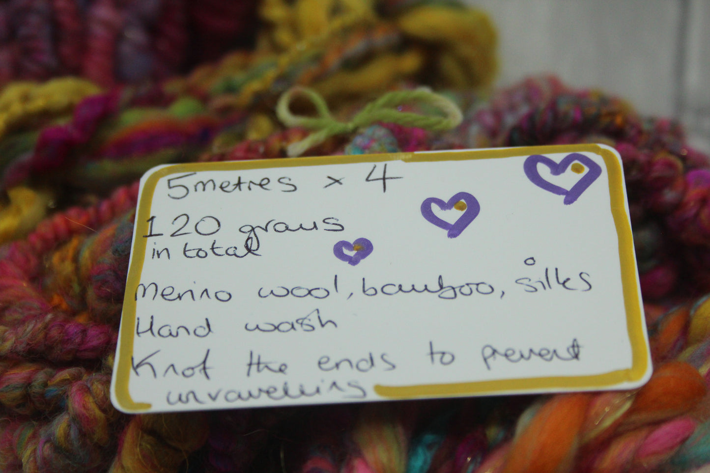 Art yarn packs for fibre crafts - 20 metres 120 grams