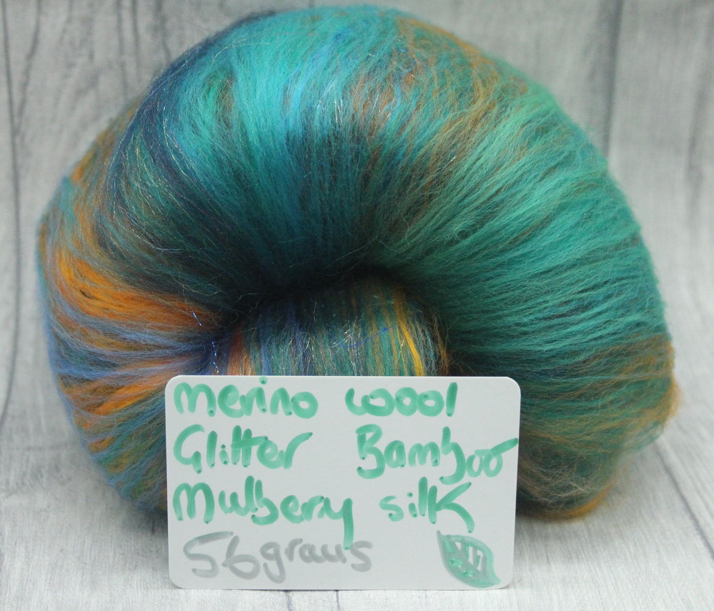 Merino Art Batt  - Green Blue Brown  -  56 grams 1.9 oz - Wool for felting, spinning and weaving
