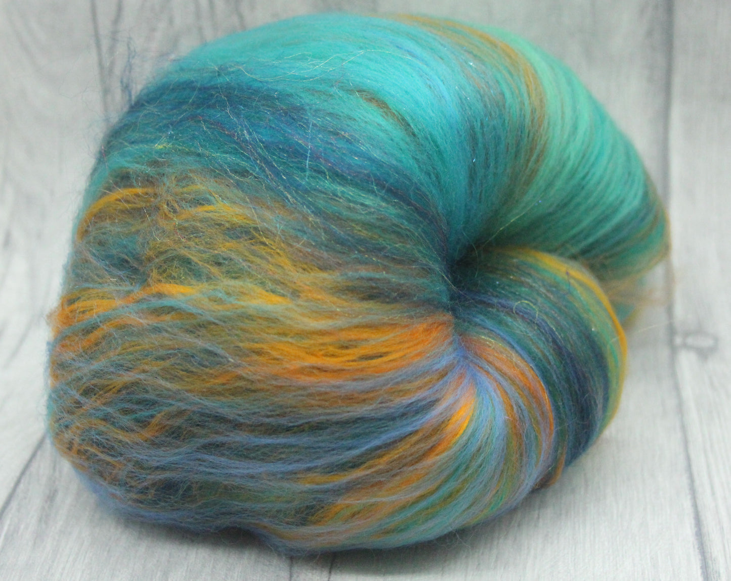 Merino Art Batt  - Green Blue Brown  -  56 grams 1.9 oz - Wool for felting, spinning and weaving