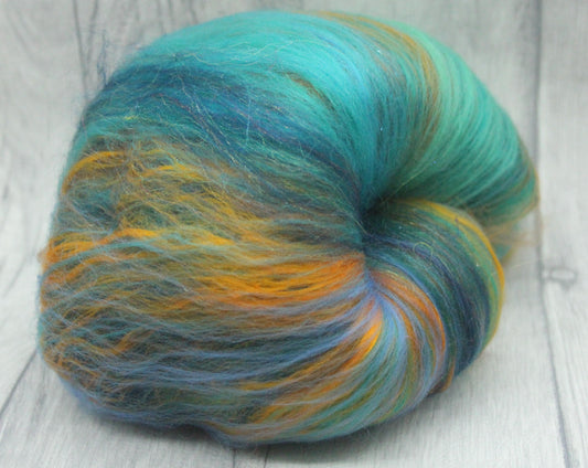 Merino Art Batt  - Green Blue Brown  -  56 grams 1.9 oz - Wool for felting, spinning and weaving