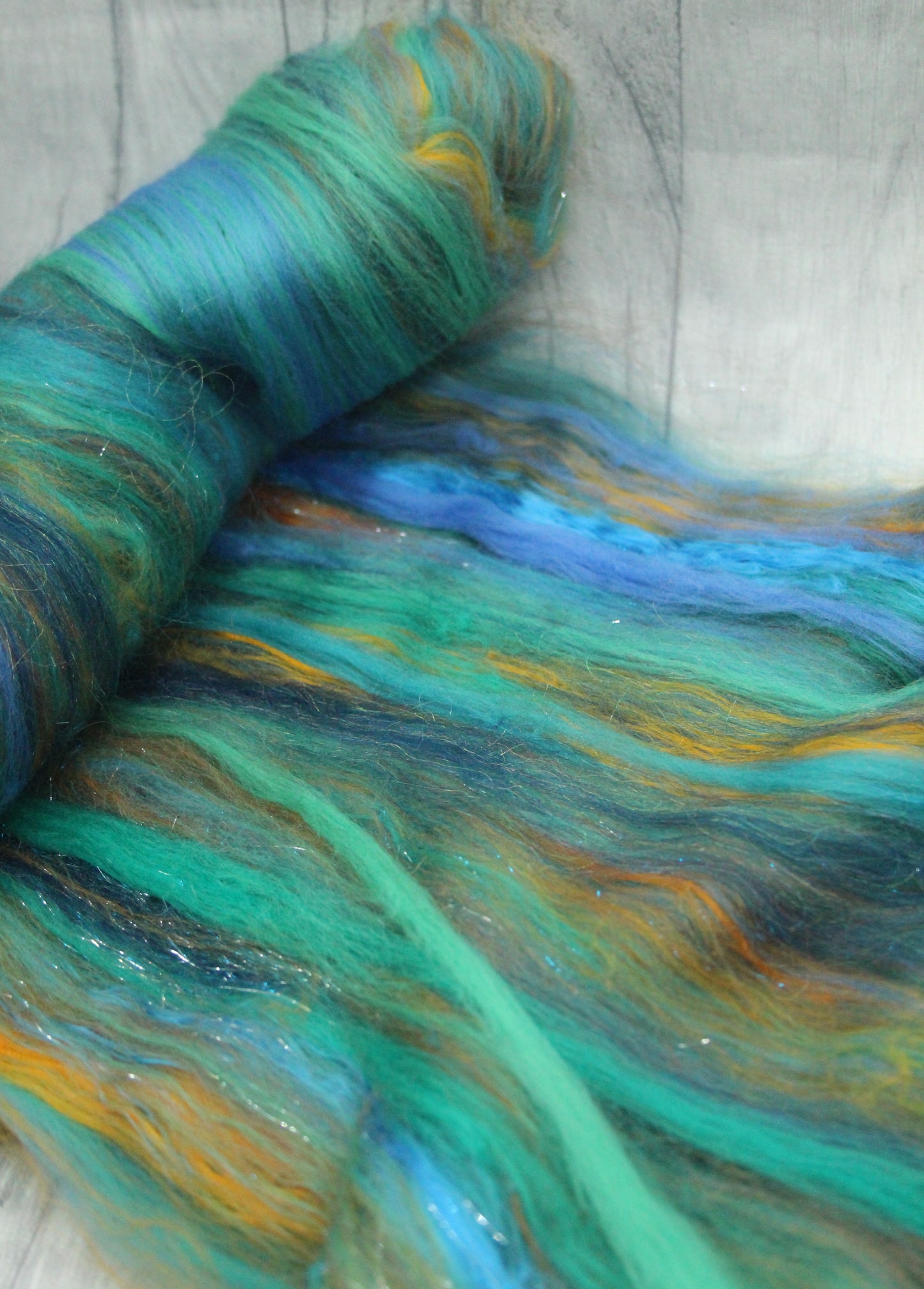 Merino Art Batt  - Green Blue Brown  -  56 grams 1.9 oz - Wool for felting, spinning and weaving