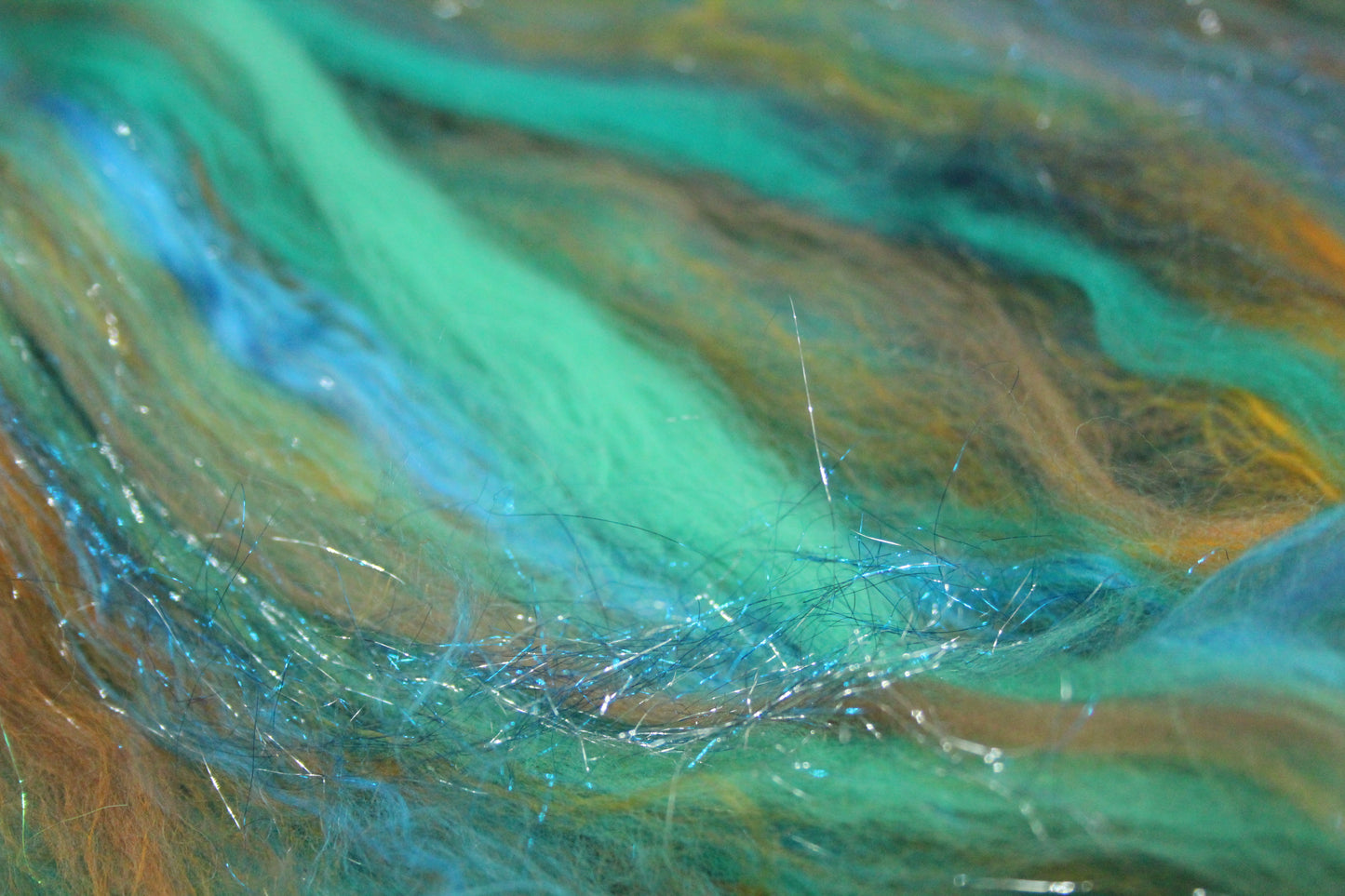 Merino Art Batt  - Green Blue Brown  -  56 grams 1.9 oz - Wool for felting, spinning and weaving