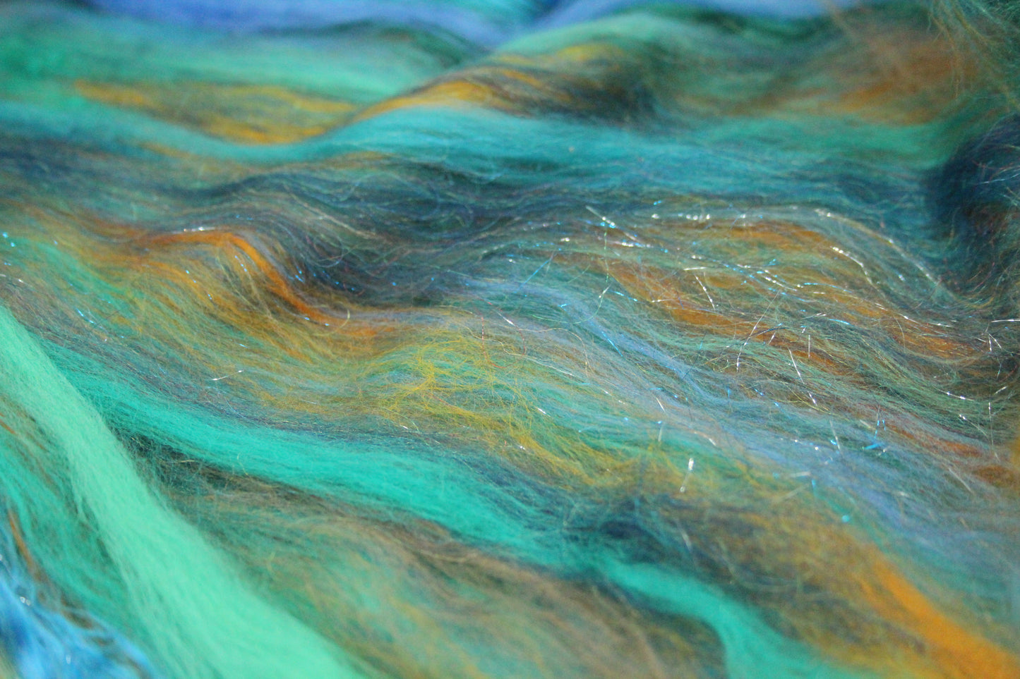 Merino Art Batt  - Green Blue Brown  -  56 grams 1.9 oz - Wool for felting, spinning and weaving