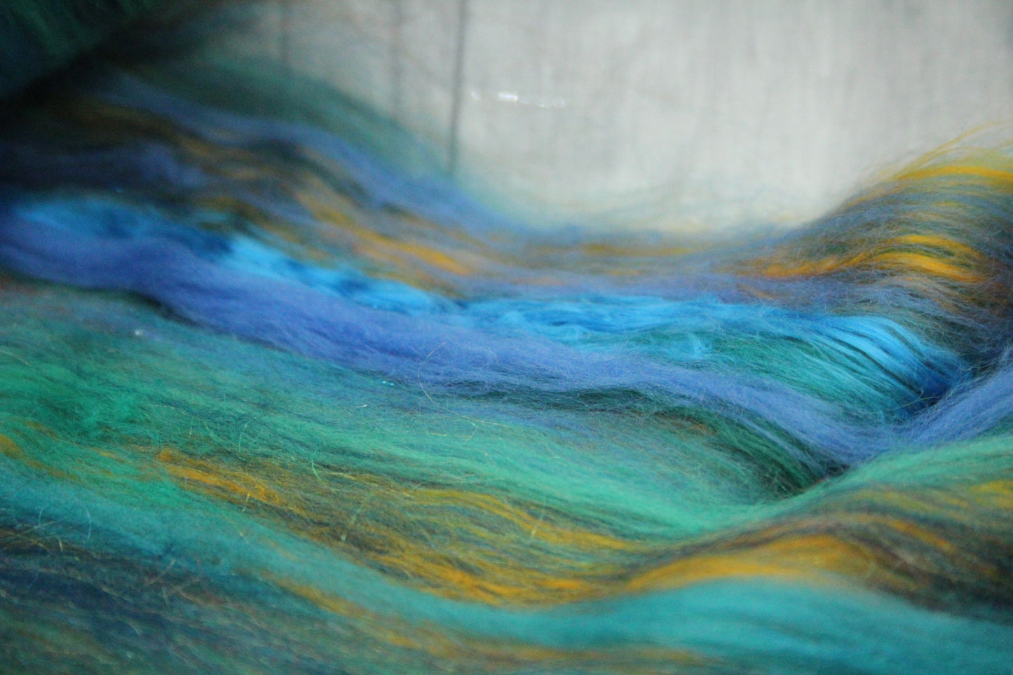 Merino Art Batt  - Green Blue Brown  -  56 grams 1.9 oz - Wool for felting, spinning and weaving