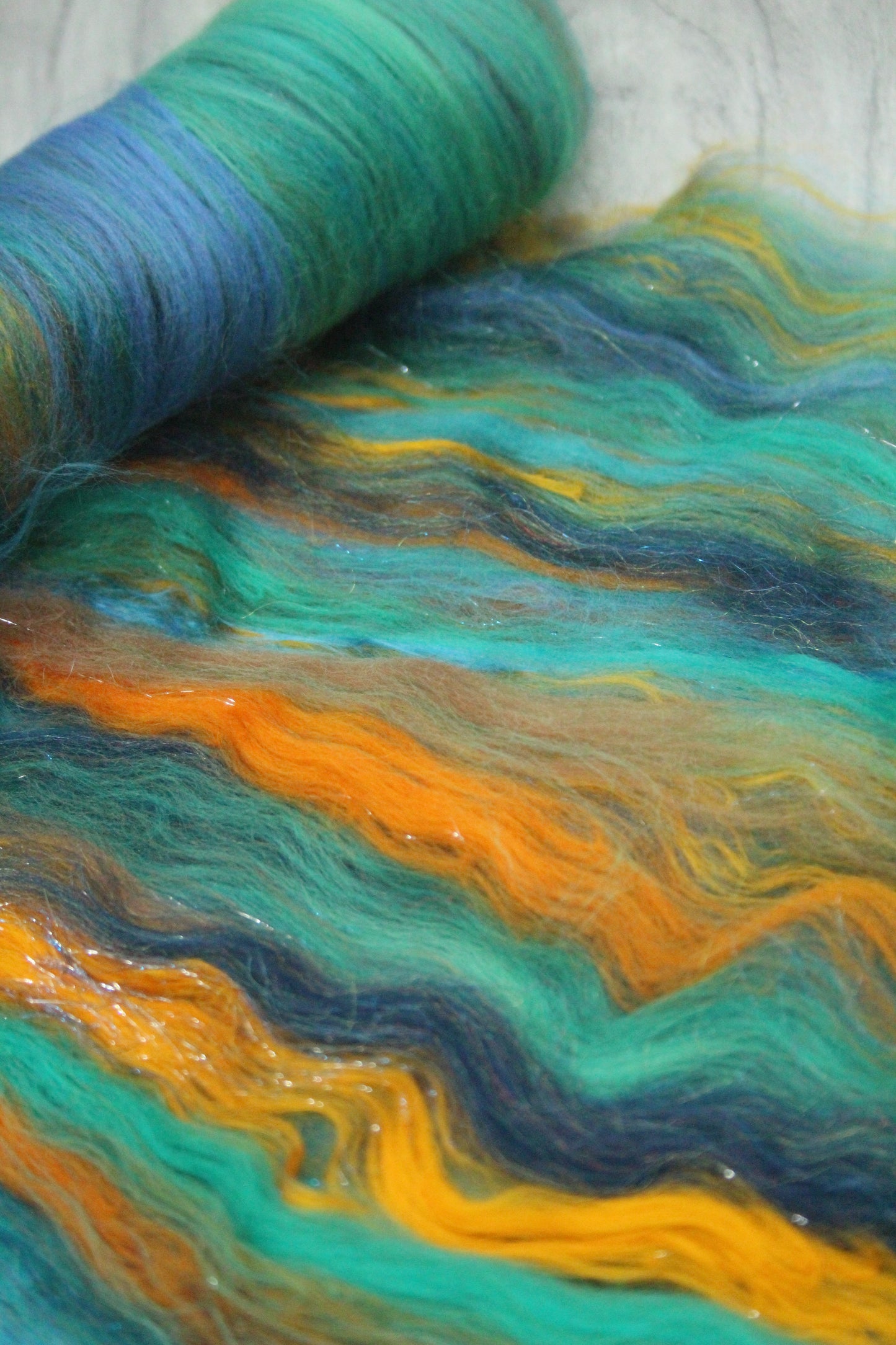 Merino Art Batt  - Green Blue Brown  -  56 grams 1.9 oz - Wool for felting, spinning and weaving