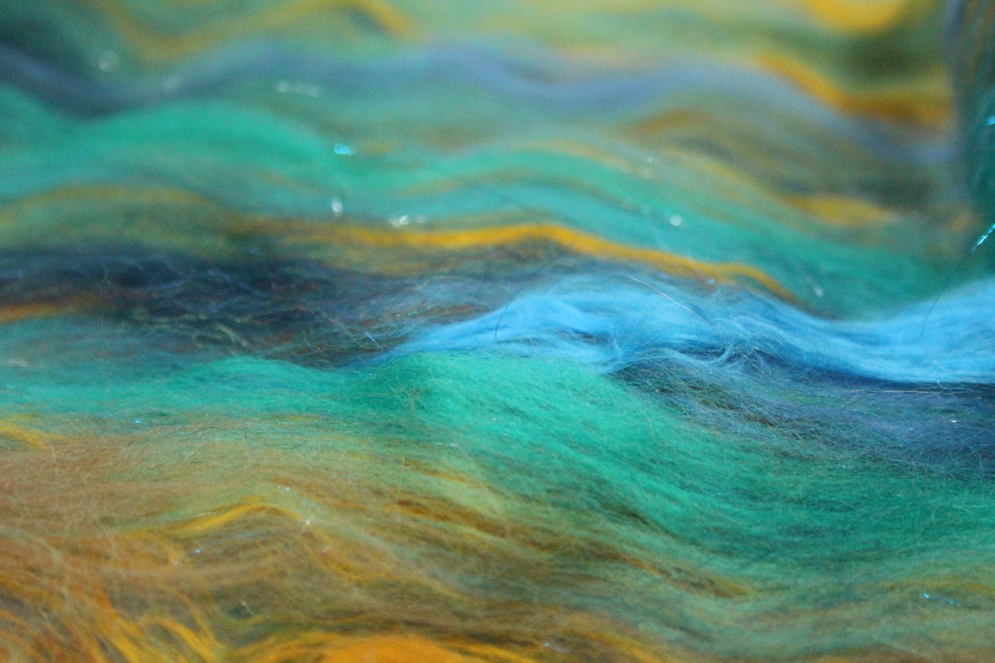 Merino Art Batt  - Green Blue Brown  -  56 grams 1.9 oz - Wool for felting, spinning and weaving