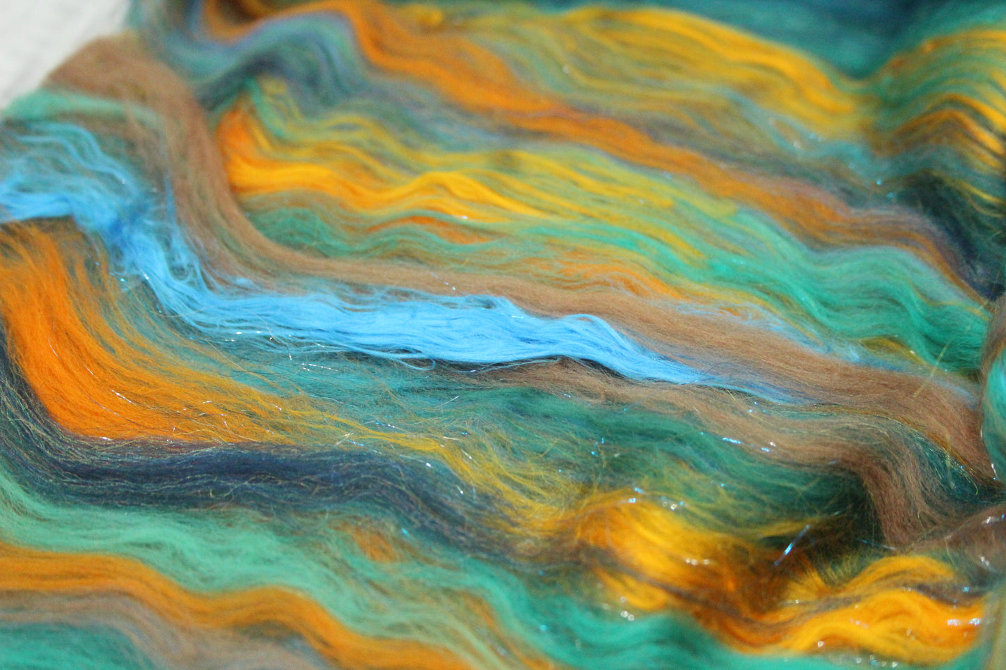 Merino Art Batt  - Green Blue Brown  -  56 grams 1.9 oz - Wool for felting, spinning and weaving