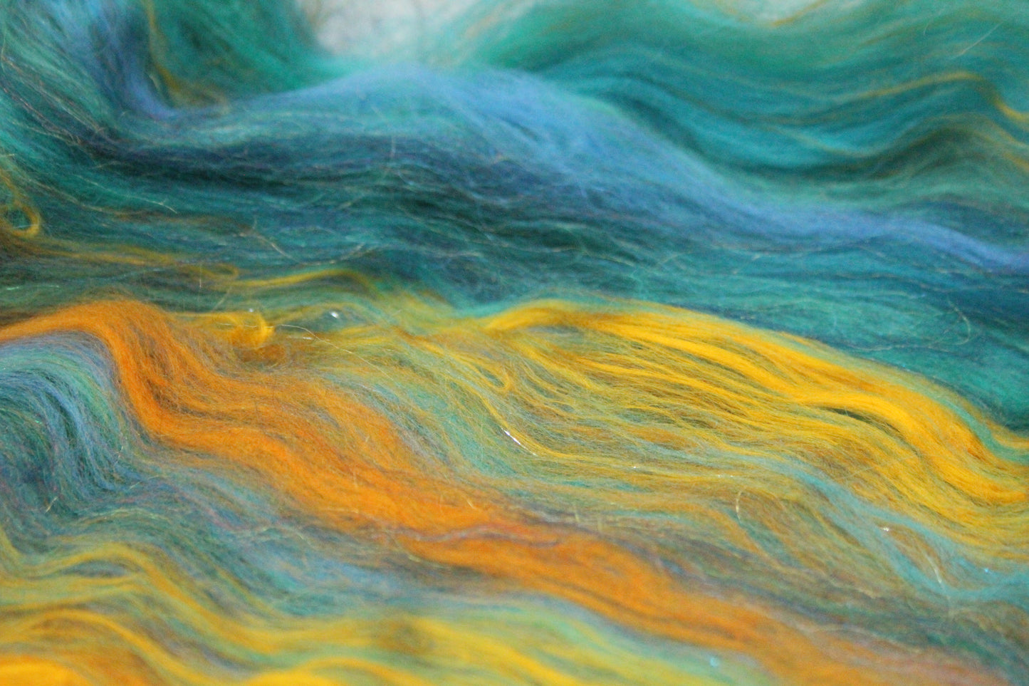 Merino Art Batt  - Green Blue Brown  -  56 grams 1.9 oz - Wool for felting, spinning and weaving