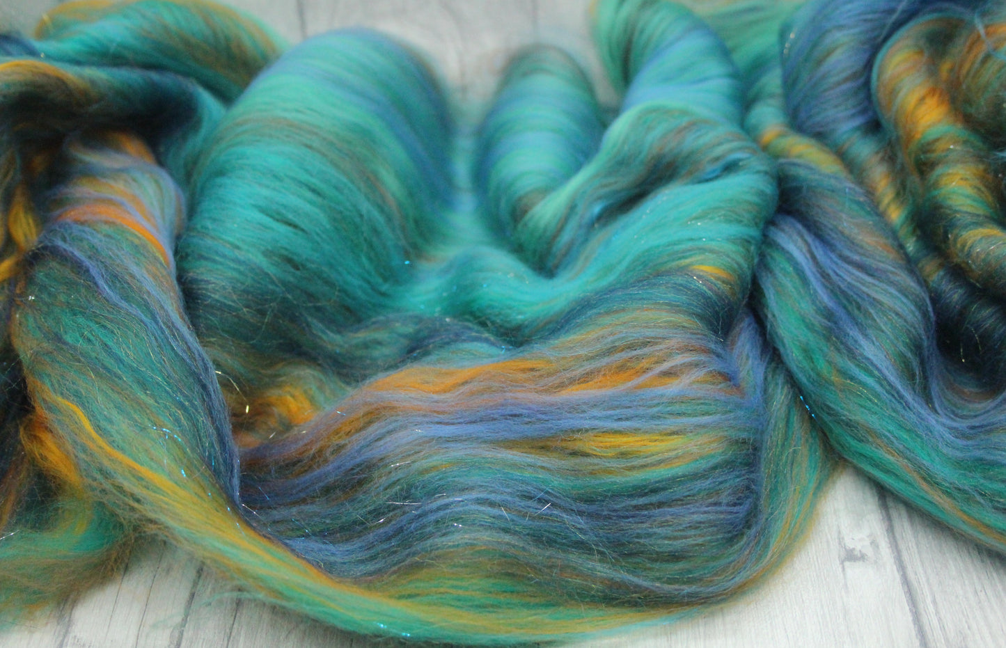 Merino Art Batt  - Green Blue Brown  -  56 grams 1.9 oz - Wool for felting, spinning and weaving