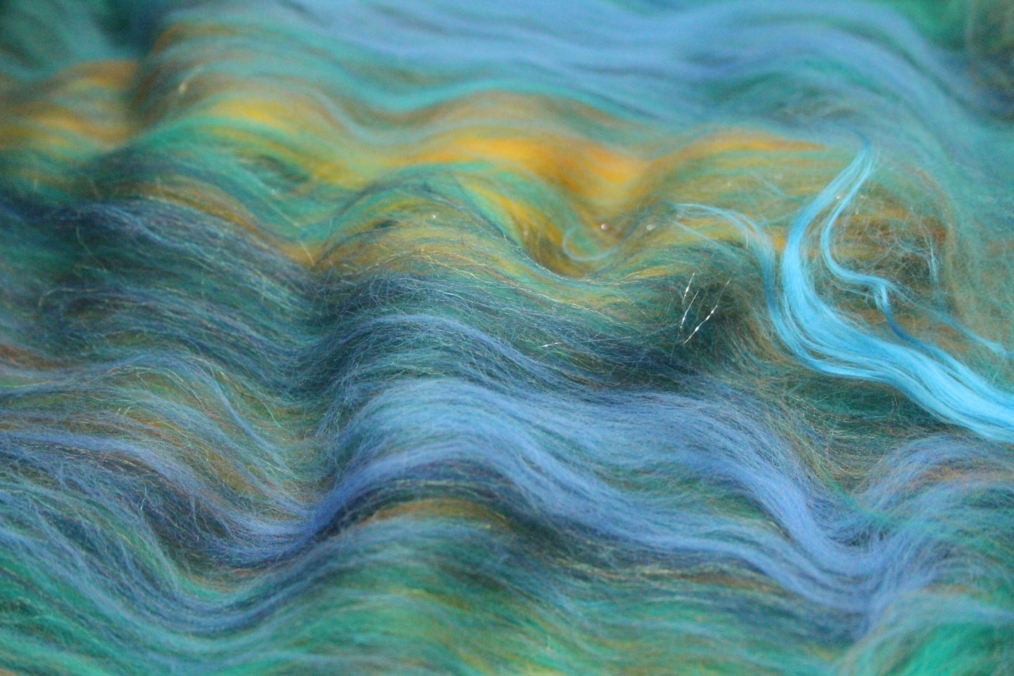 Merino Art Batt  - Green Blue Brown  -  56 grams 1.9 oz - Wool for felting, spinning and weaving