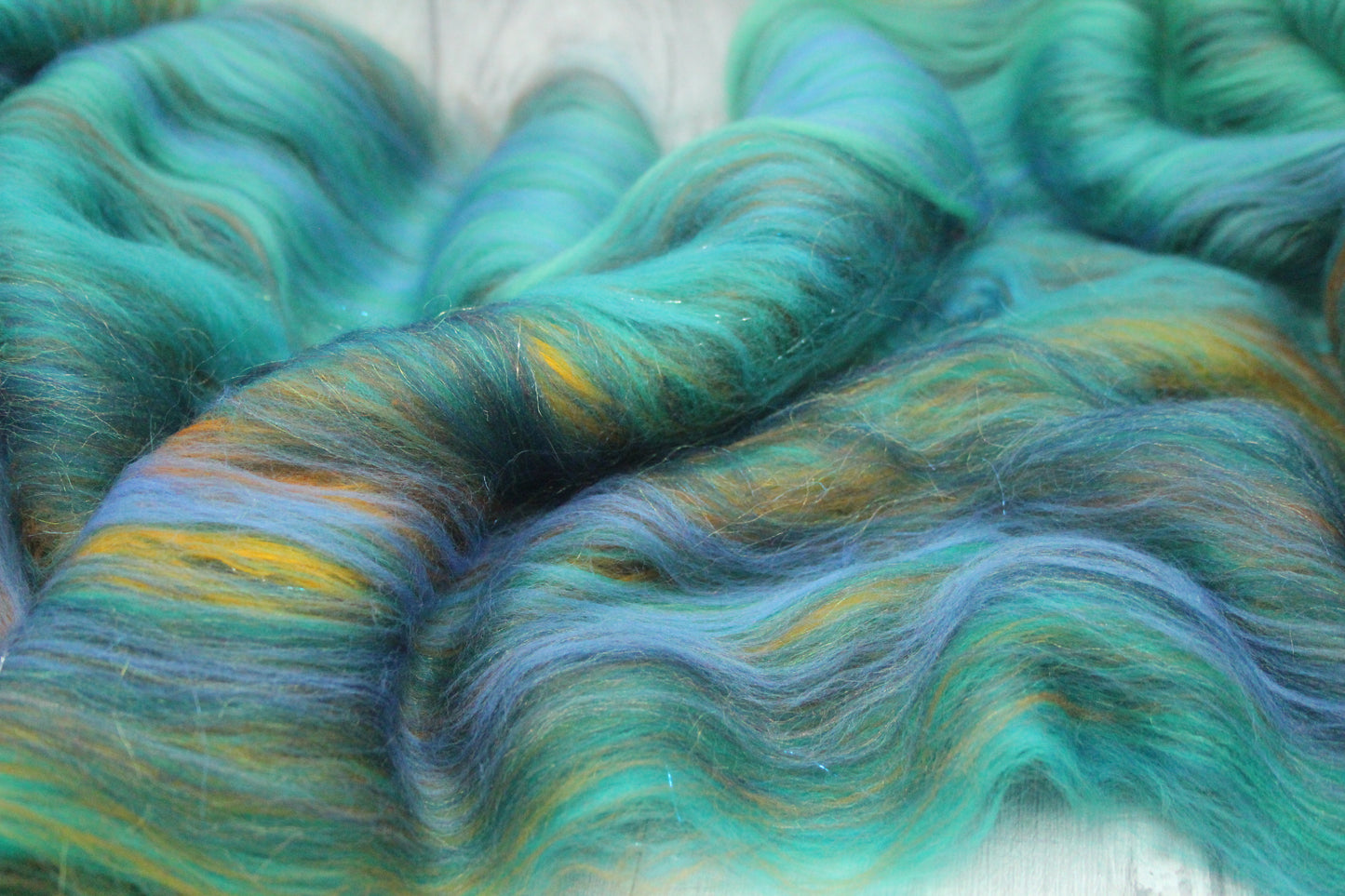 Merino Art Batt  - Green Blue Brown  -  56 grams 1.9 oz - Wool for felting, spinning and weaving