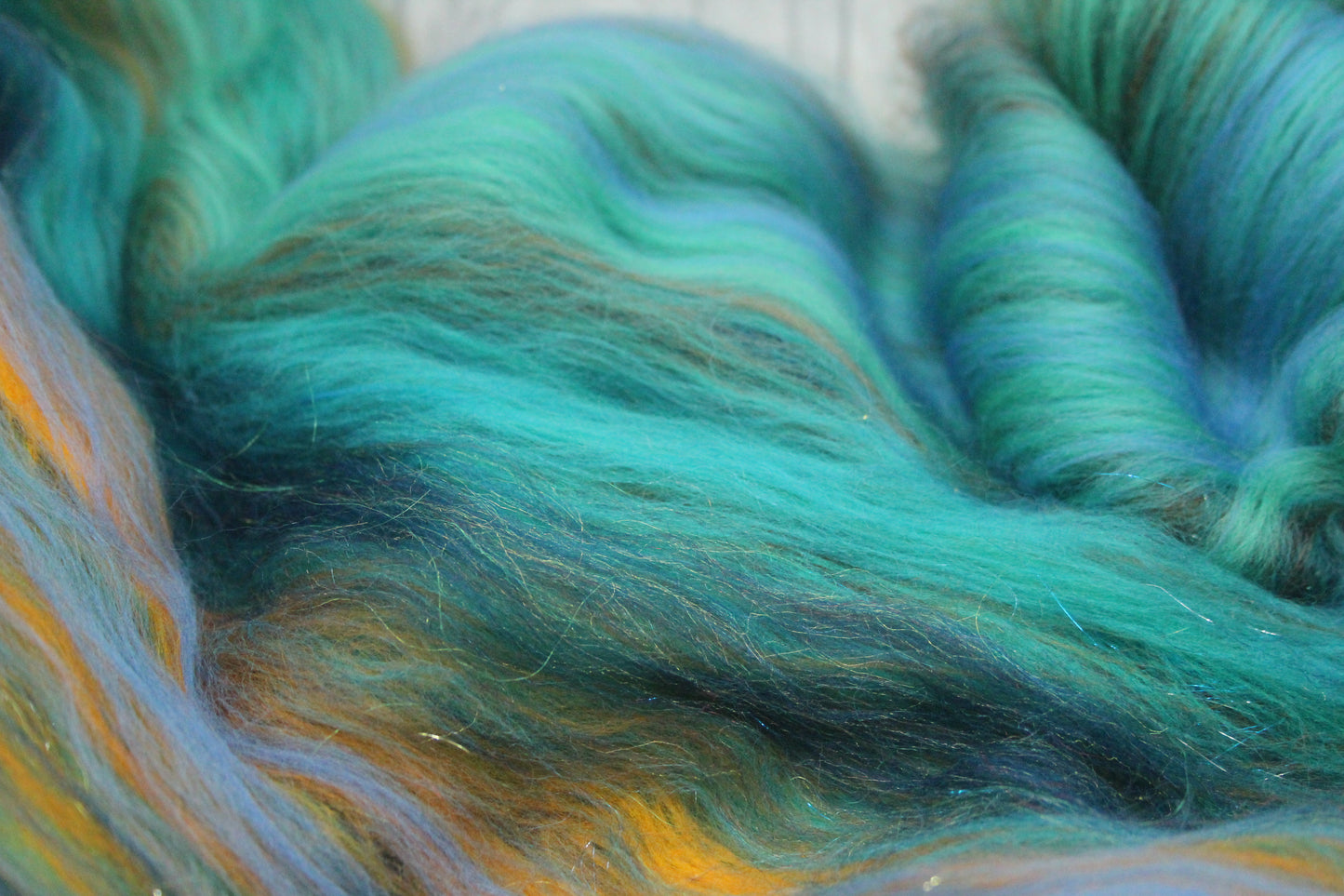 Merino Art Batt  - Green Blue Brown  -  56 grams 1.9 oz - Wool for felting, spinning and weaving