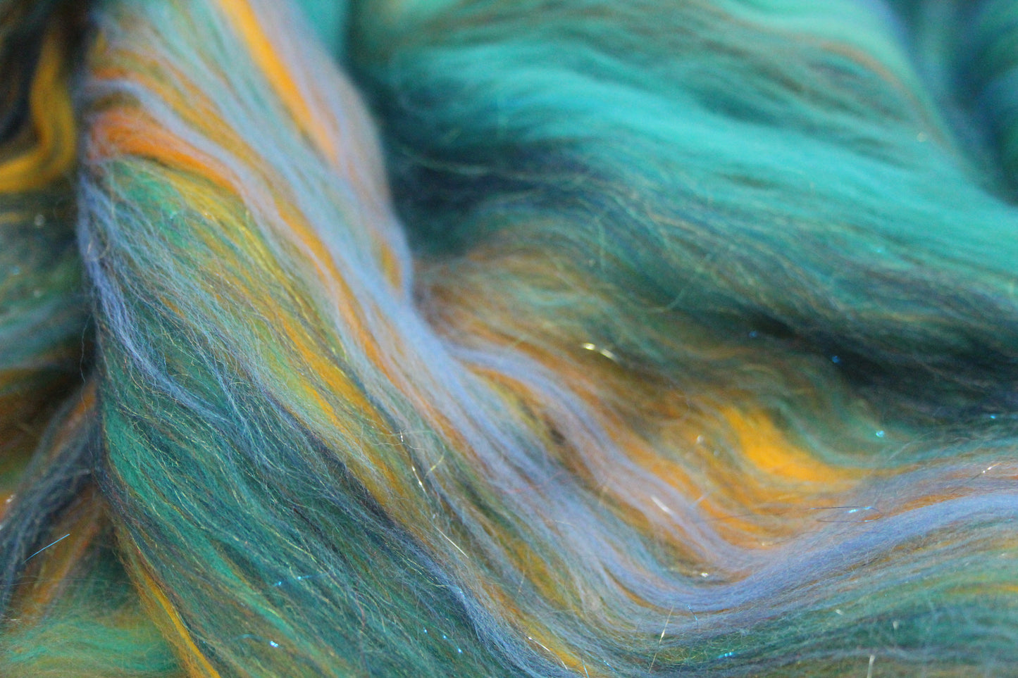 Merino Art Batt  - Green Blue Brown  -  56 grams 1.9 oz - Wool for felting, spinning and weaving