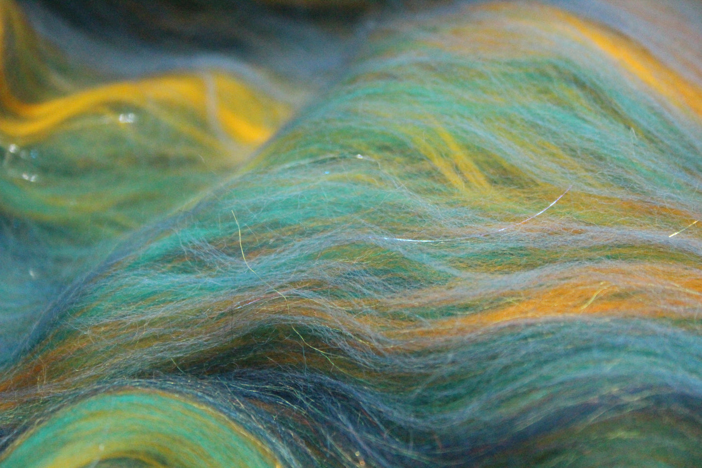 Merino Art Batt  - Green Blue Brown  -  56 grams 1.9 oz - Wool for felting, spinning and weaving