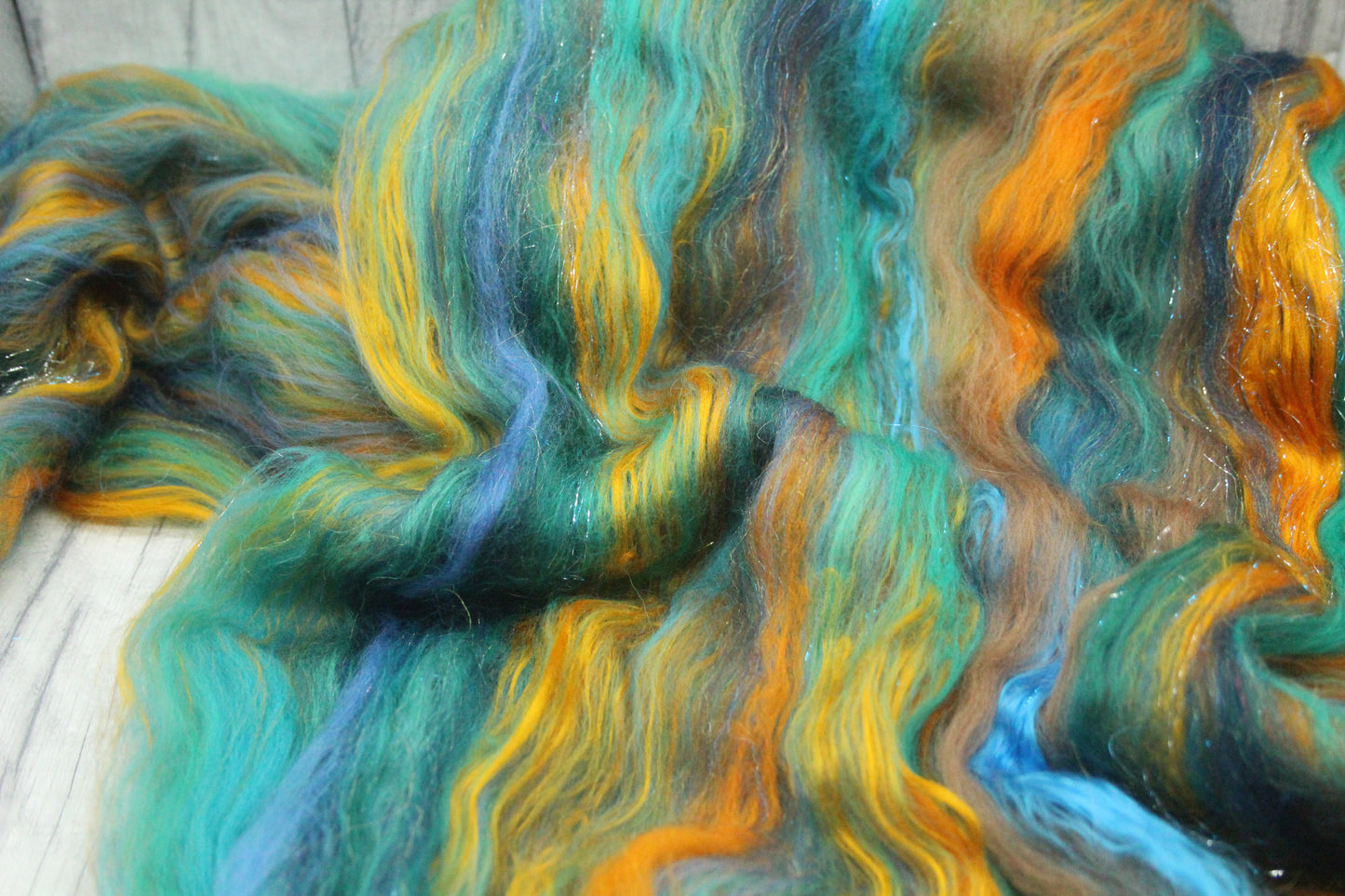 Merino Art Batt  - Green Blue Brown  -  56 grams 1.9 oz - Wool for felting, spinning and weaving