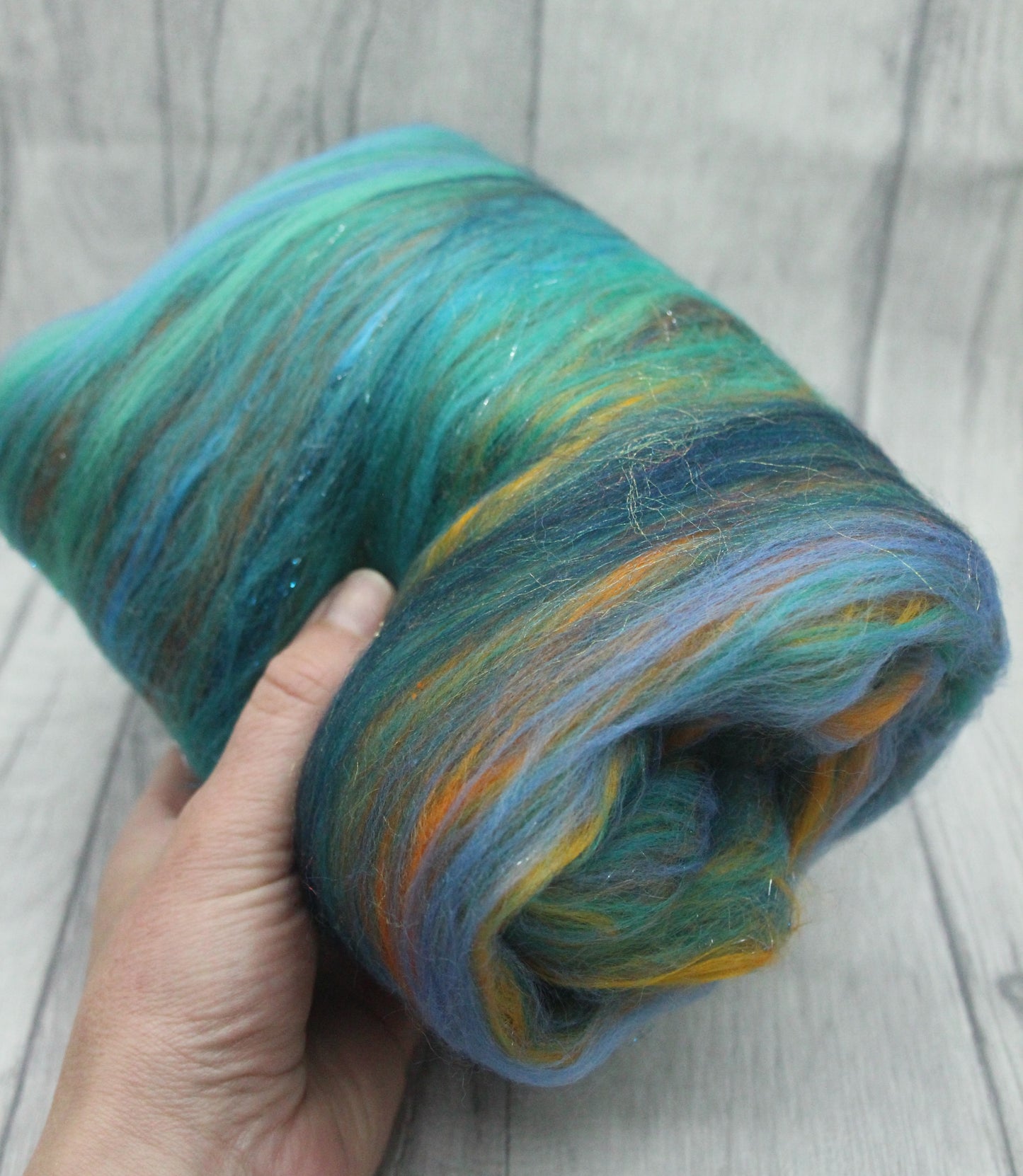 Merino Art Batt  - Green Blue Brown  -  56 grams 1.9 oz - Wool for felting, spinning and weaving