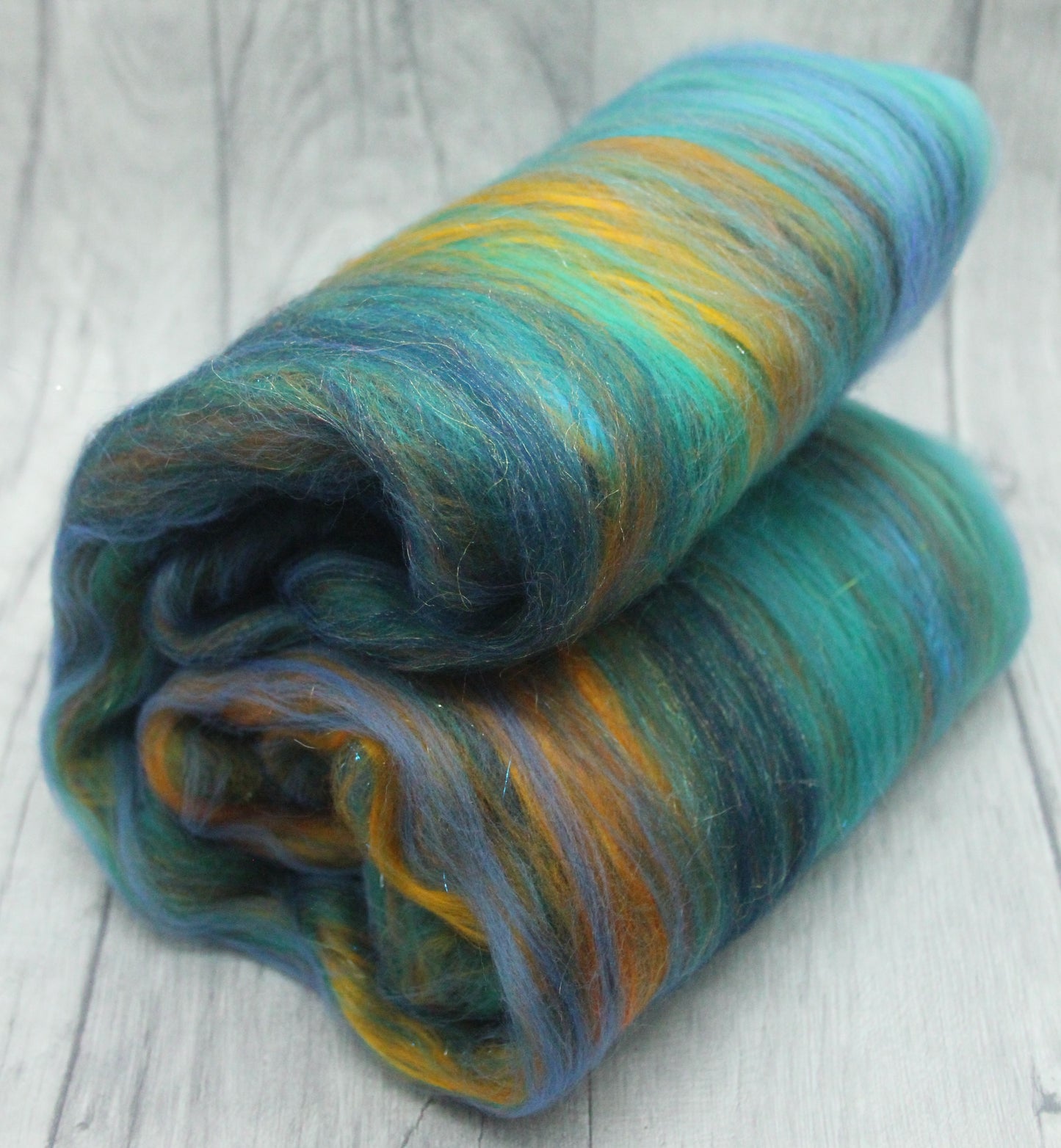 Merino Art Batt  - Green Blue Brown  -  56 grams 1.9 oz - Wool for felting, spinning and weaving