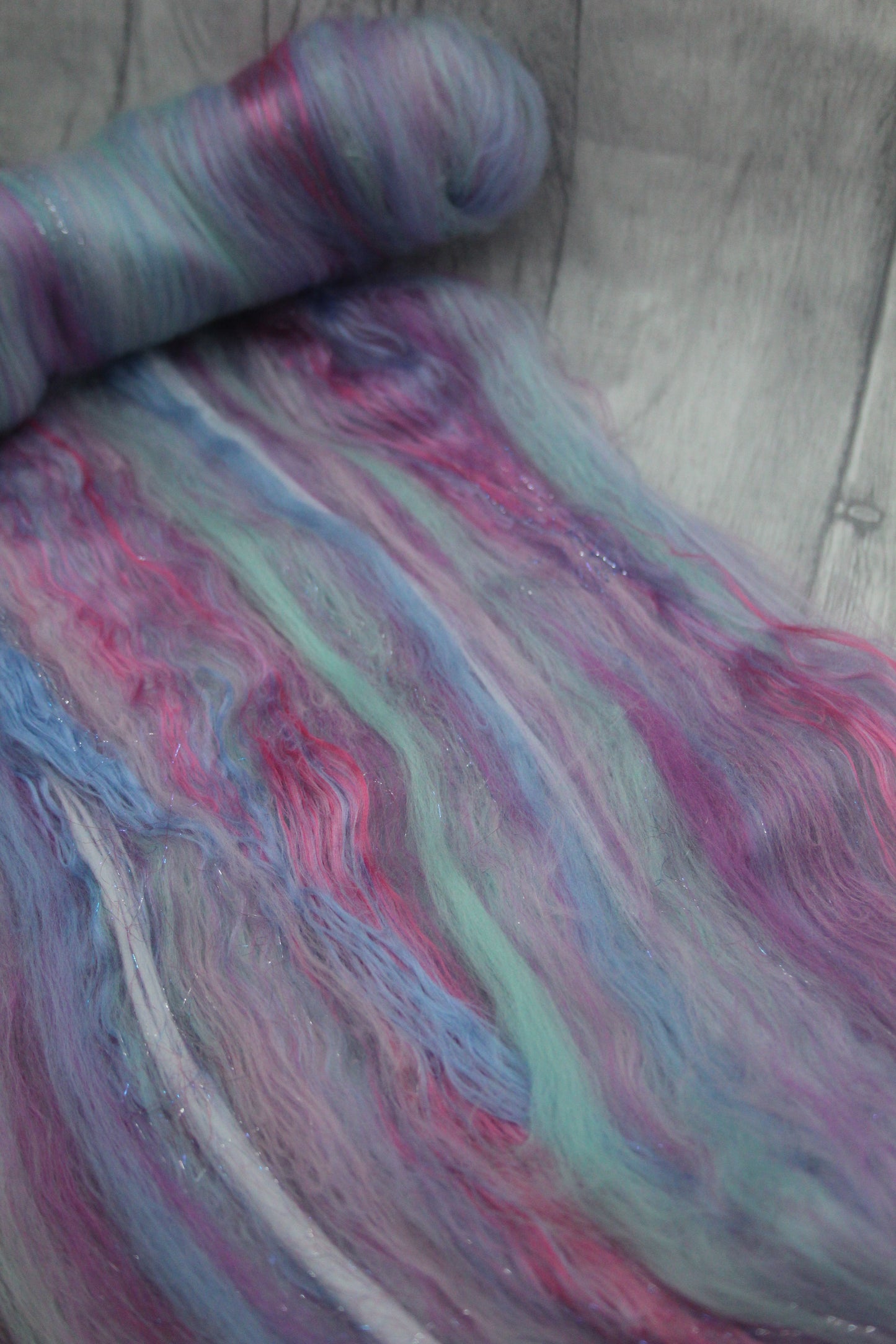 Merino Art Batt  - Blue Pink -  50 grams 1.7 oz - Wool for felting, spinning and weaving