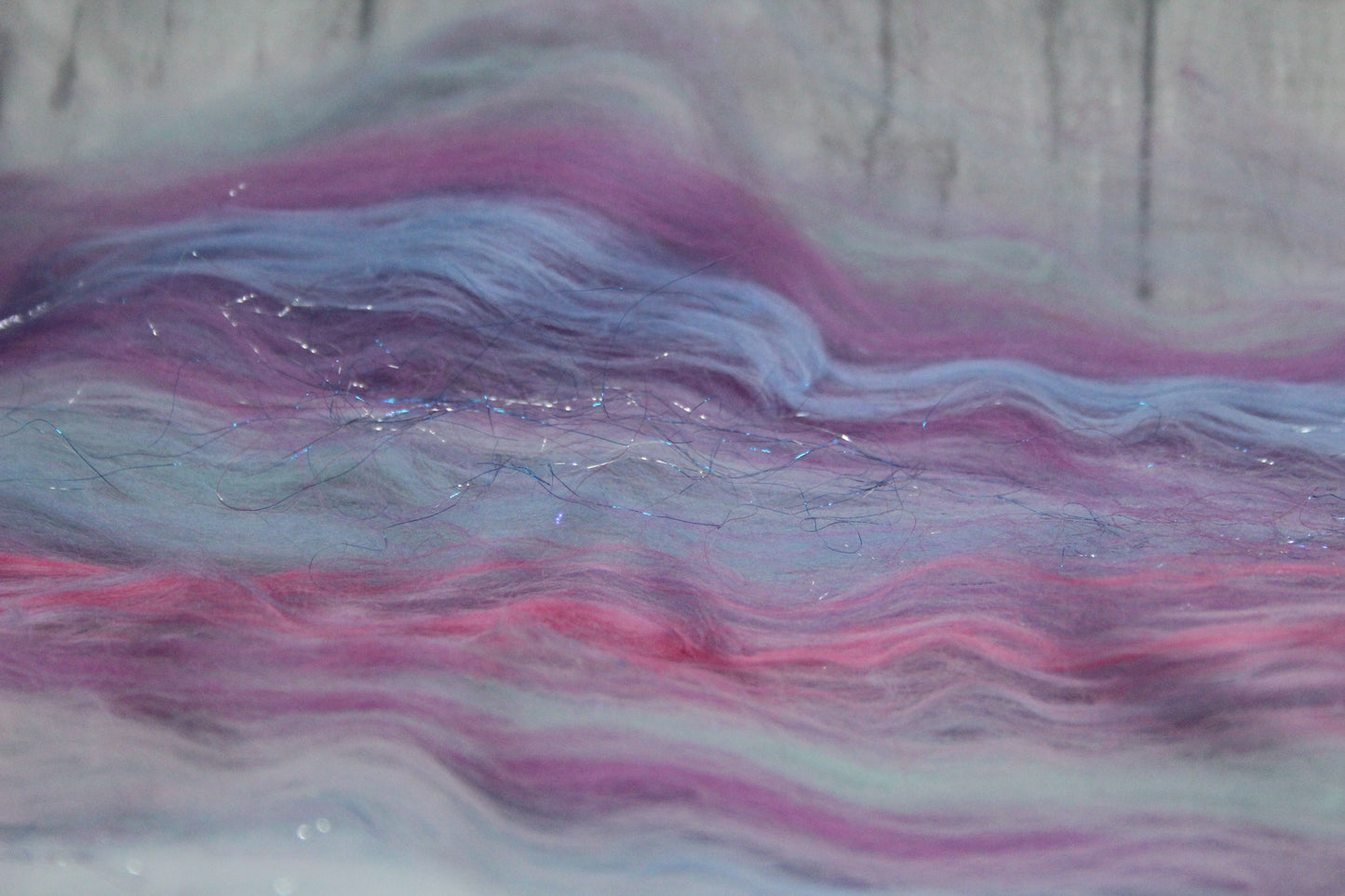 Merino Art Batt  - Blue Pink -  50 grams 1.7 oz - Wool for felting, spinning and weaving