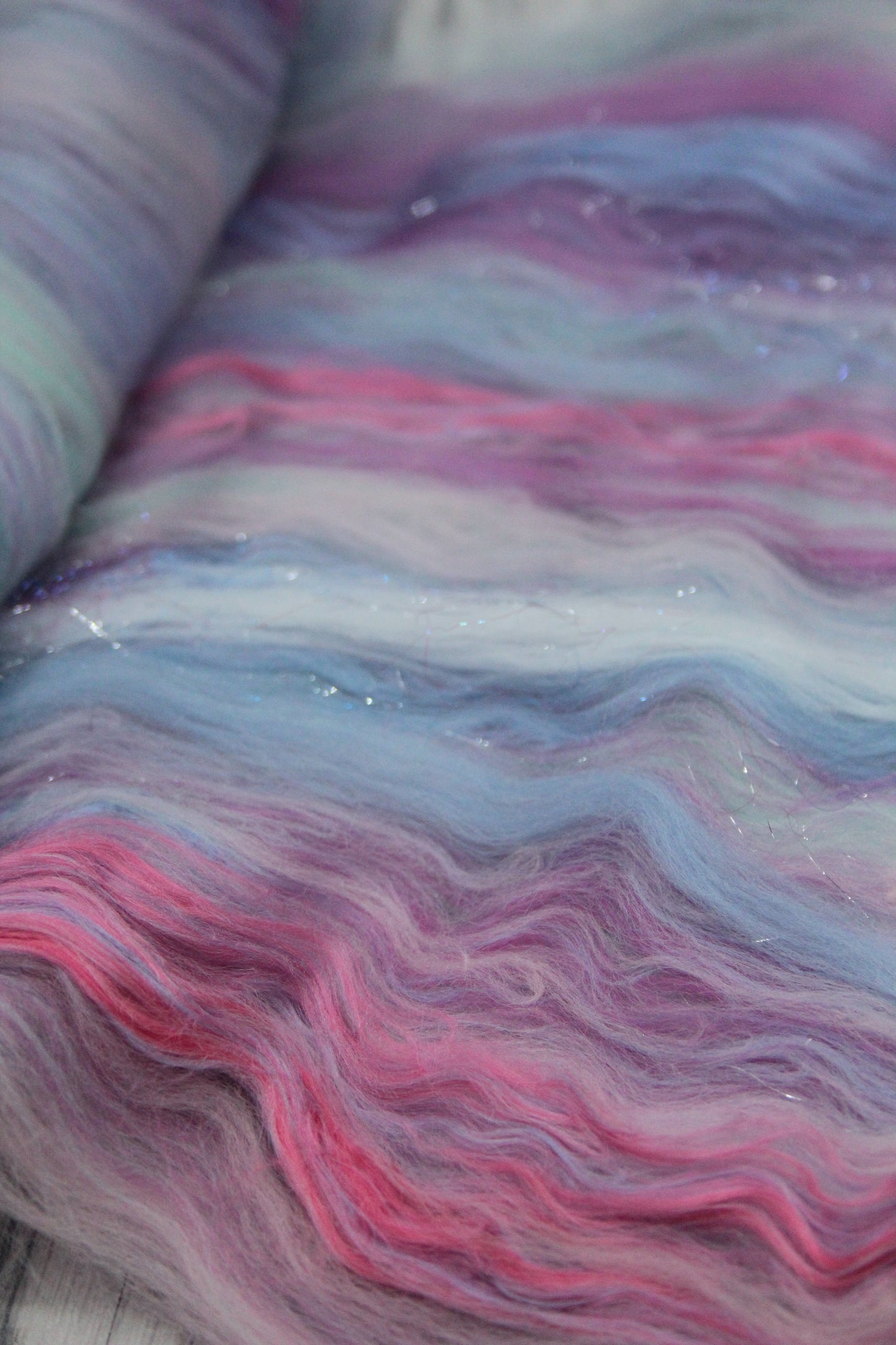 Merino Art Batt  - Blue Pink -  50 grams 1.7 oz - Wool for felting, spinning and weaving