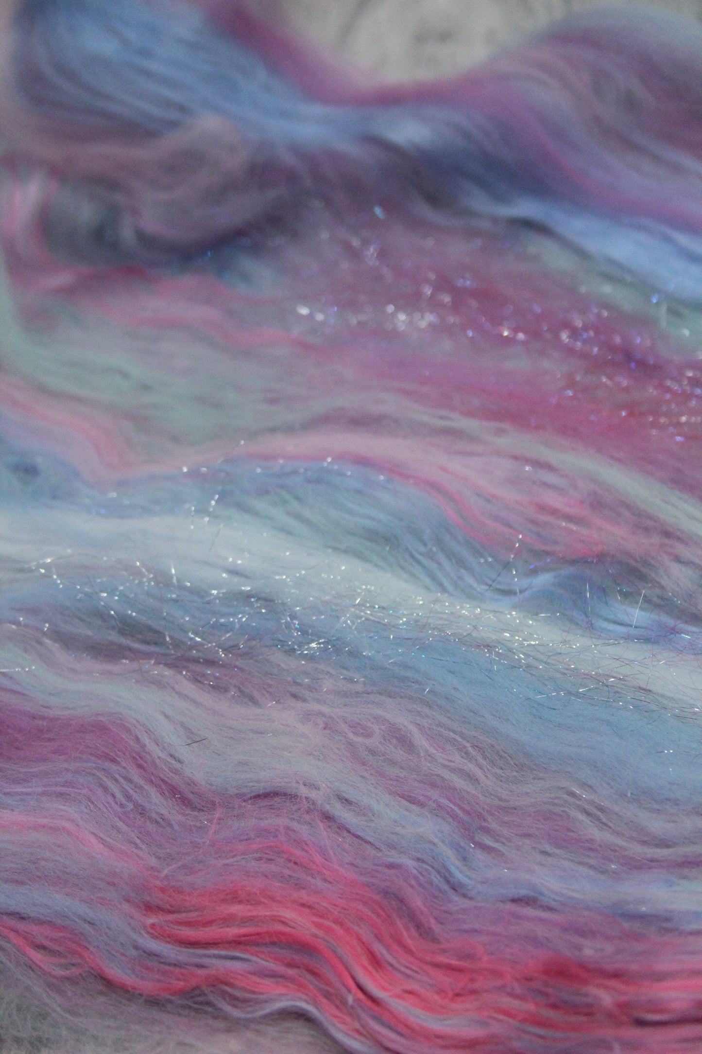 Merino Art Batt  - Blue Pink -  50 grams 1.7 oz - Wool for felting, spinning and weaving