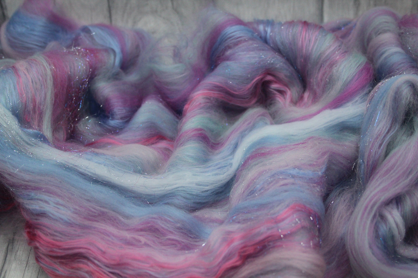Merino Art Batt  - Blue Pink -  50 grams 1.7 oz - Wool for felting, spinning and weaving