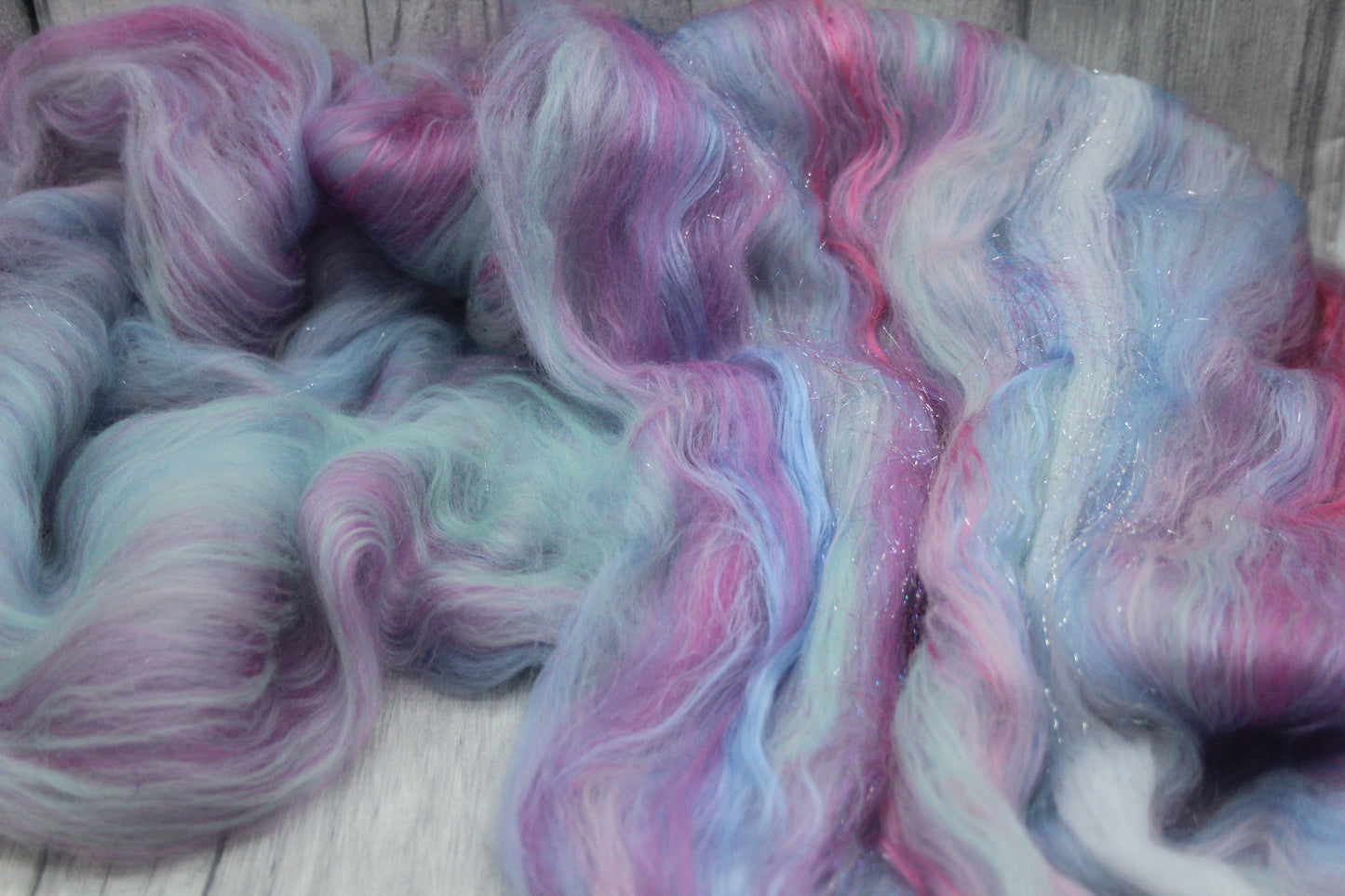 Merino Art Batt  - Blue Pink -  50 grams 1.7 oz - Wool for felting, spinning and weaving