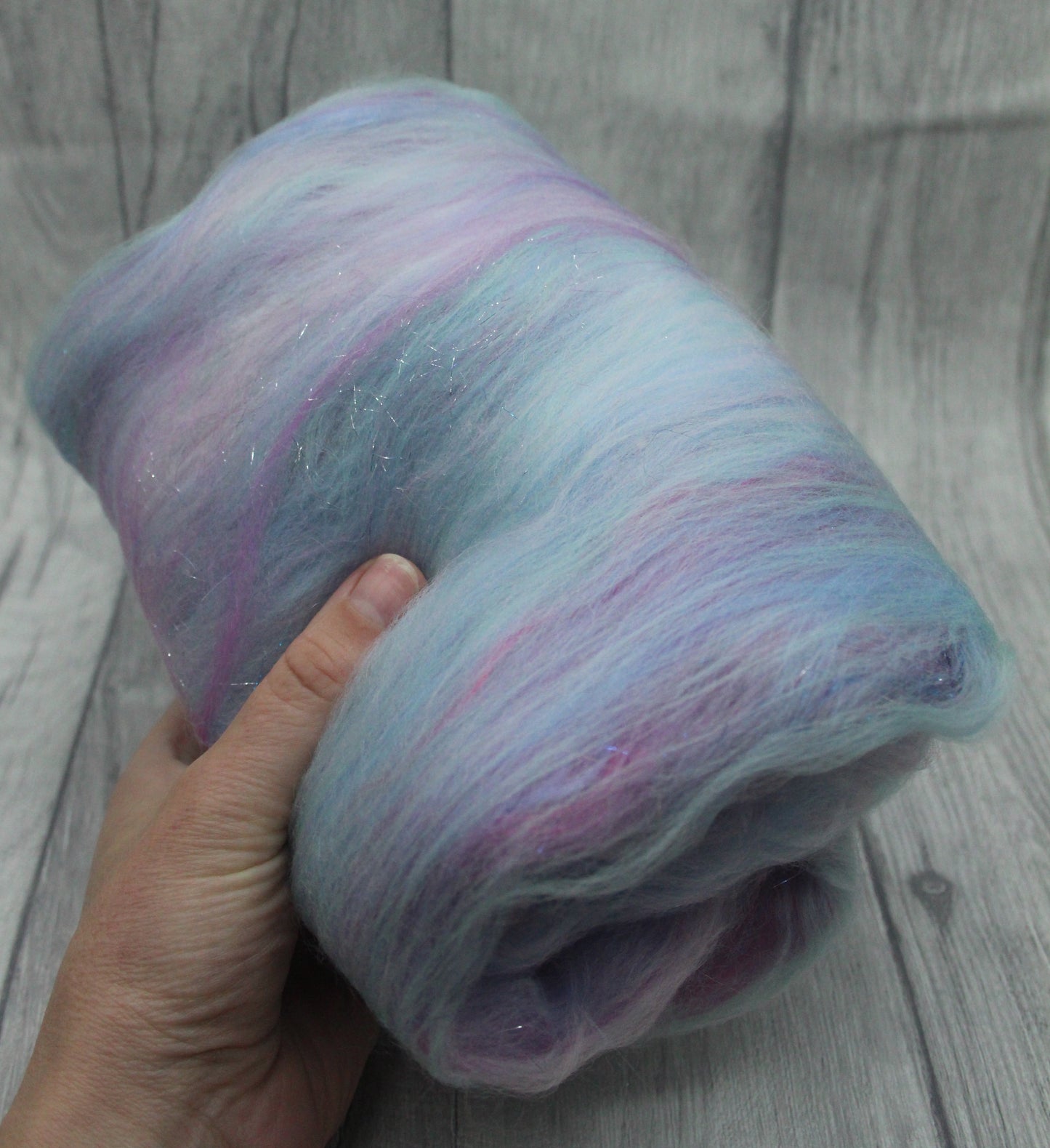 Merino Art Batt  - Blue Pink -  50 grams 1.7 oz - Wool for felting, spinning and weaving