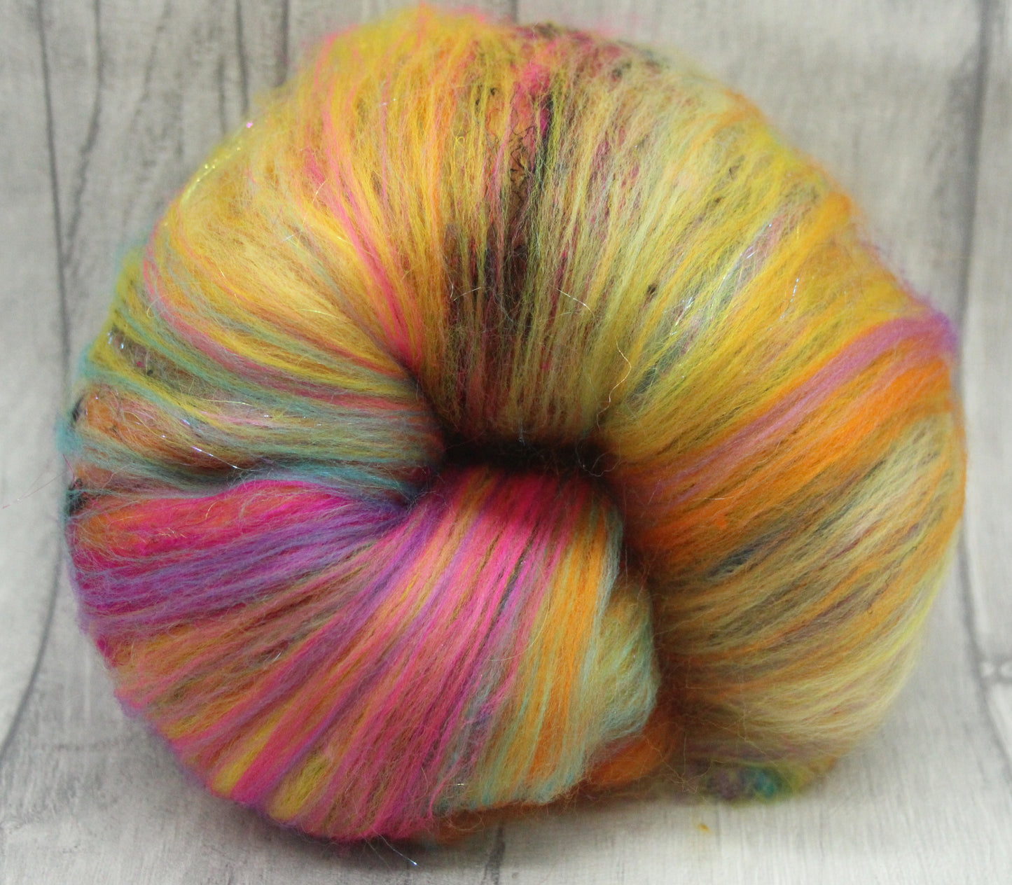 Merino Art Batt  - Blue Purple Orange Pink -  51 grams 1.7 oz - Wool for felting, spinning and weaving