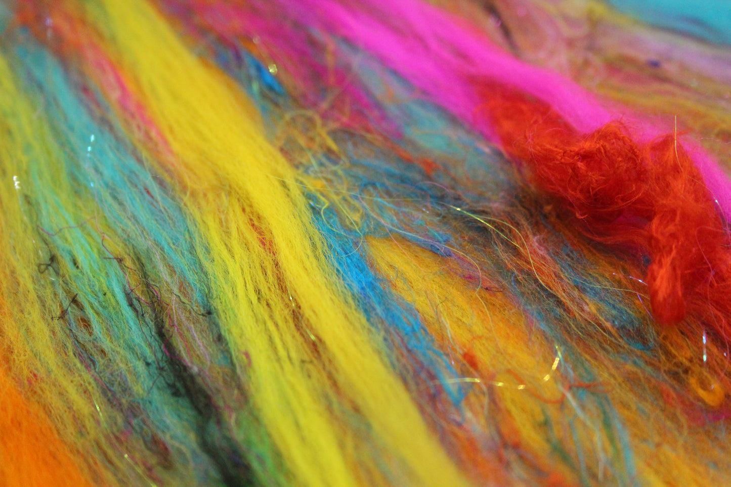 Merino Art Batt  - Blue Purple Orange Pink -  51 grams 1.7 oz - Wool for felting, spinning and weaving